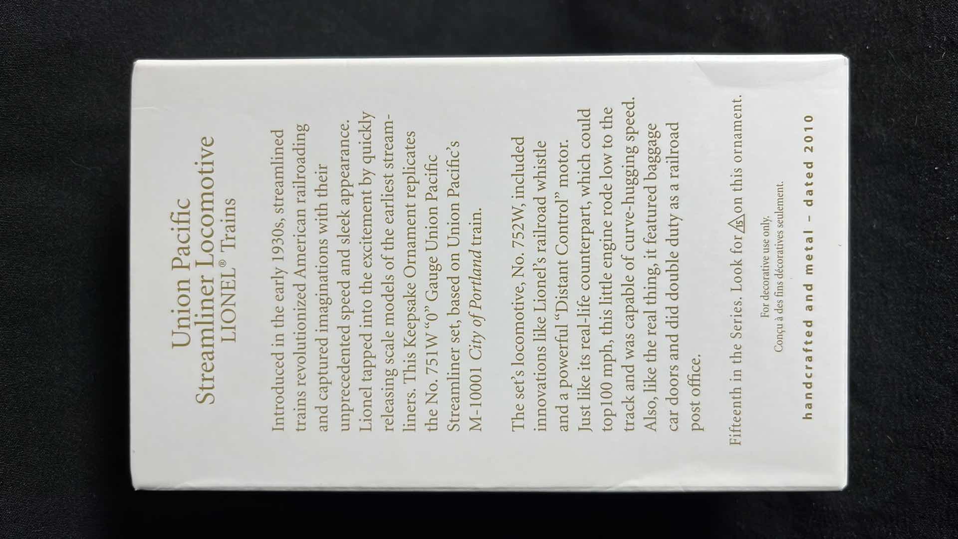 Photo 1 of HALLMARK LIONEL TRAIN HANDCRAFTED & METAL KEEPSAKE ORNAMENTS UNION PACIFIC STREAMLINER BUFFET COACH 2010 (#QXI2013), UNION PACIFIC STREAMLINER LONG COACH 2010 (#QXI2023) & UNION PACIFIC STREAMLINER LOCOMOTIVE 2010 (#QX8626)