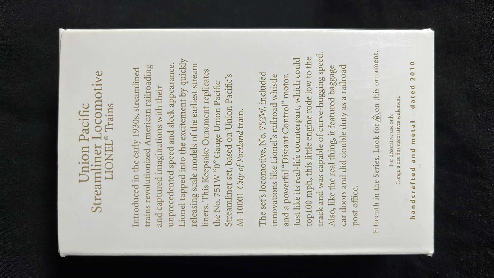 Photo 1 of HALLMARK LIONEL TRAIN HANDCRAFTED & METAL KEEPSAKE ORNAMENTS UNION PACIFIC STREAMLINER BUFFET COACH 2010 (#QXI2013), UNION PACIFIC STREAMLINER LONG COACH 2010 (#QXI2023) & UNION PACIFIC STREAMLINER LOCOMOTIVE 2010 (#QX8626)