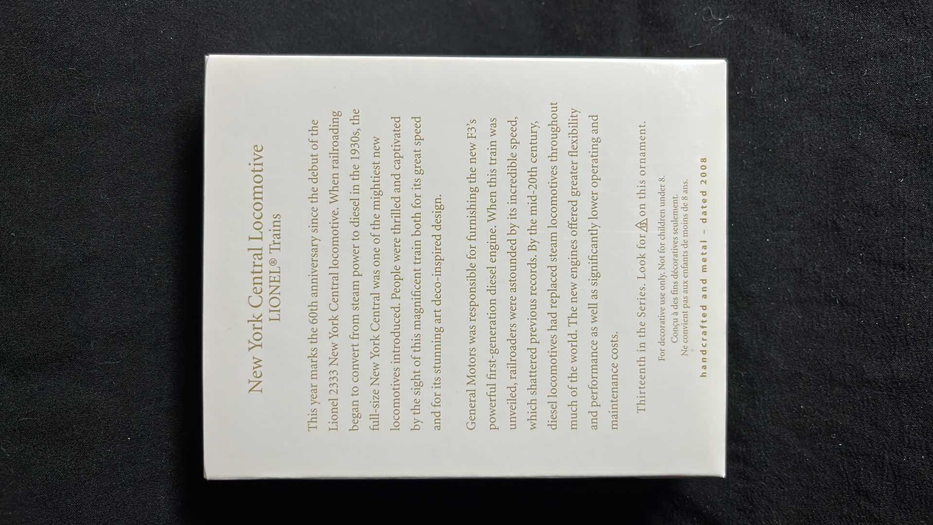 Photo 1 of HALLMARK LIONEL TRAIN HANDCRAFTED & METAL KEEPSAKE ORNAMENTS NEW YORK CENTRAL PASSENGER CAR 2008 (#QXI2004), NEW YORK CENTRAL OBSERVATION CAR 2008 (#QXI2011) & NEW YORK CENTRAL LOCOMOTIVE 2008 (#QX2854)