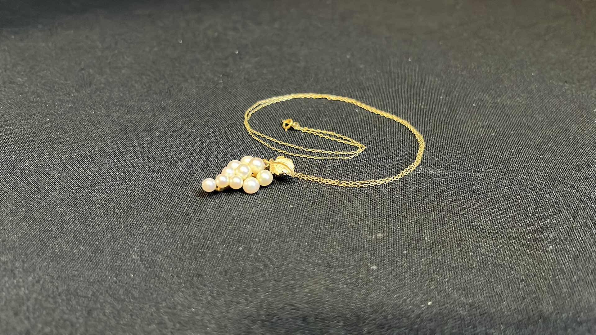Photo 2 of 14K GOLD CHAIN 20”, W BUNCH OF GRAPES (FAUX PEARLS)
