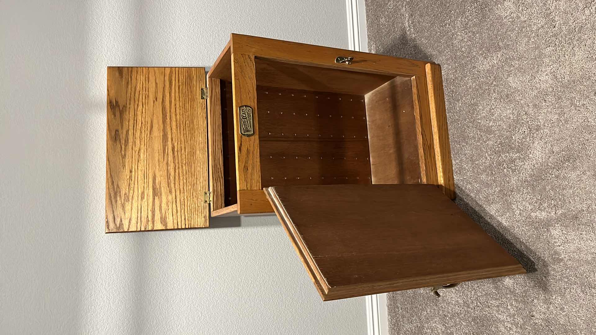 Photo 1 of WHITE CLAD SIMMONS HARDWARE CO. OAK ICE BOX STYLE STORAGE CABINET 13.75” X 21.75” H30”