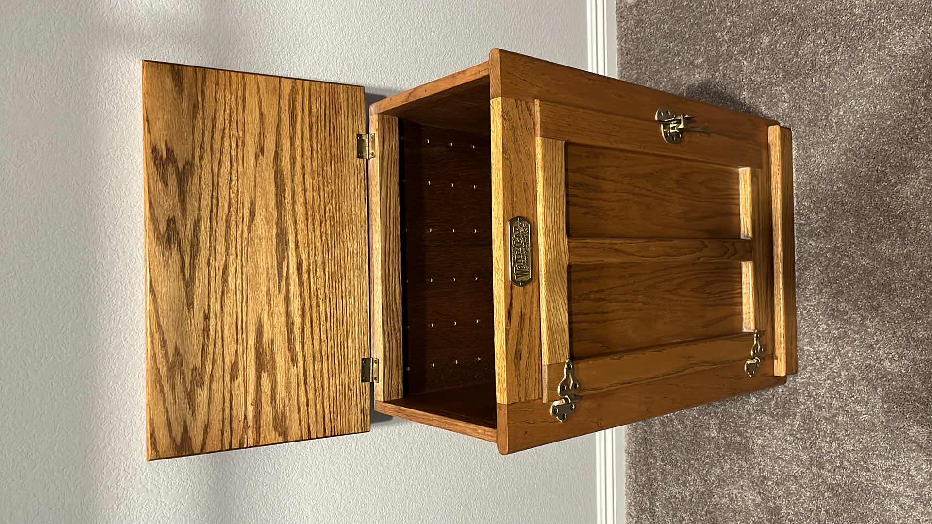 Photo 1 of WHITE CLAD SIMMONS HARDWARE CO. OAK ICE BOX STYLE STORAGE CABINET 13.75” X 21.75” H30”