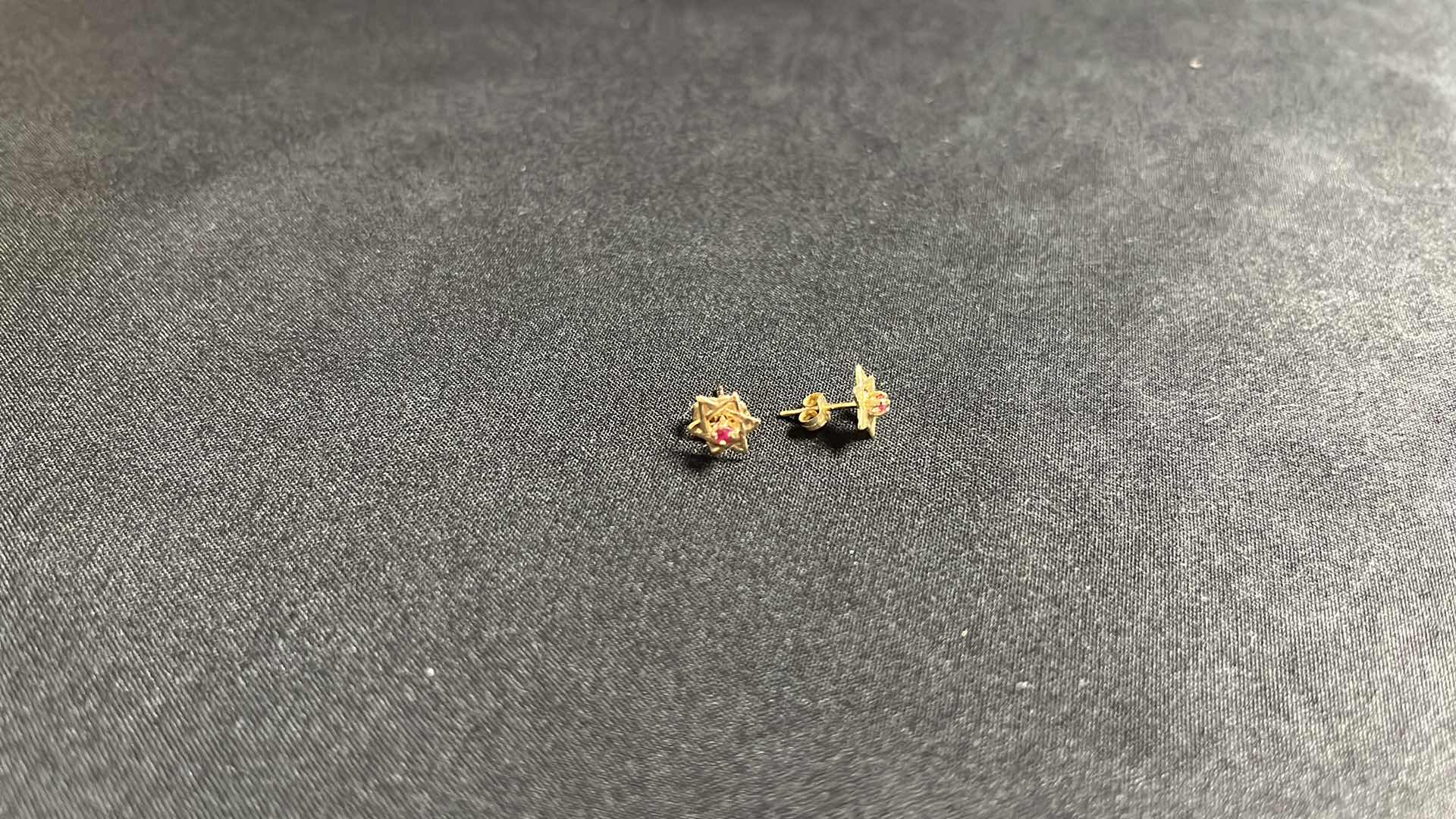 Photo 1 of 14K GOLD JEWISH STAR EARRINGS W RED STONE