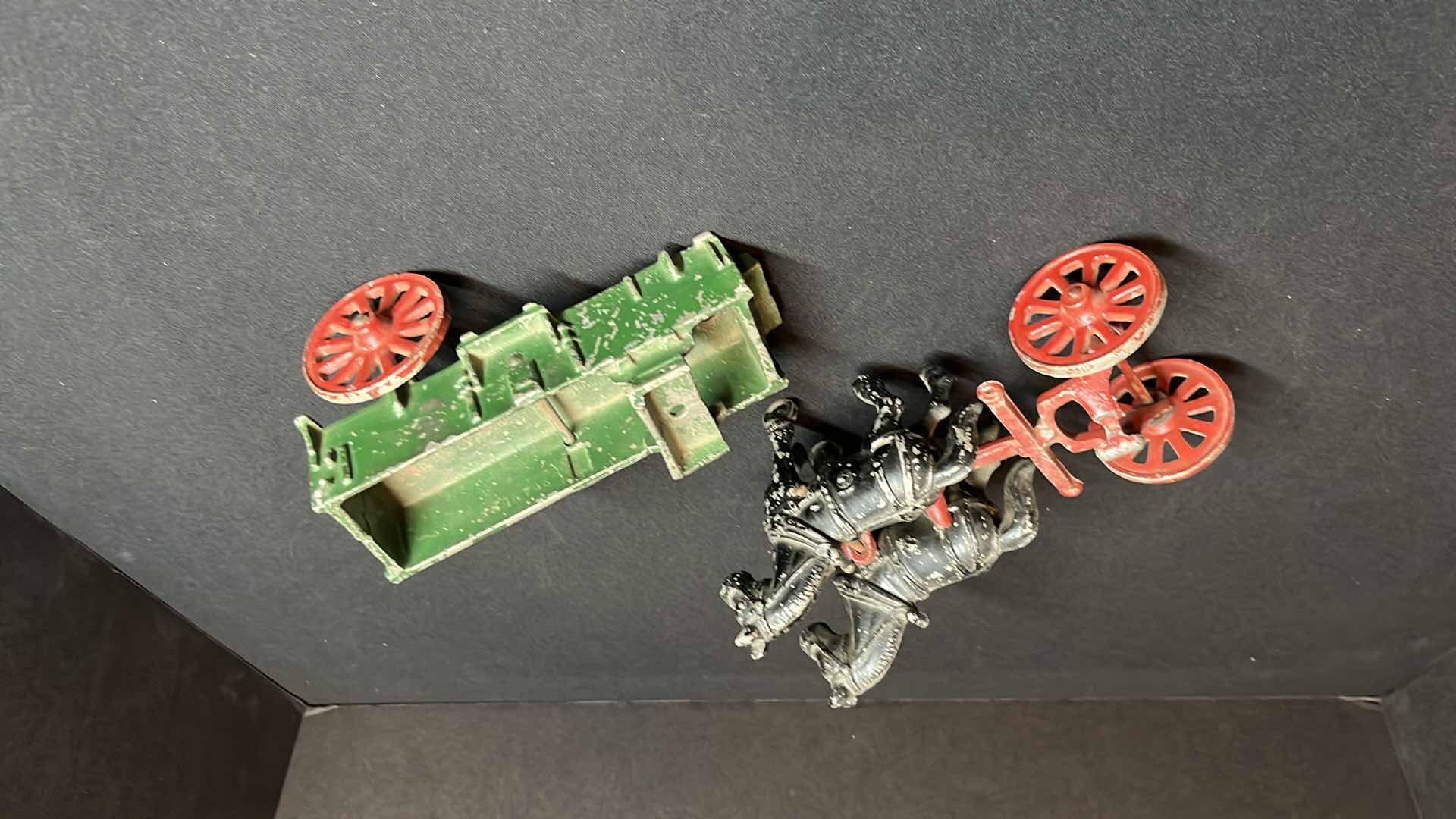 Photo 1 of VINTAGE CAST ALUMINUM 2 HORSE DRAWN WAGON CART, CIRCA 1940’S