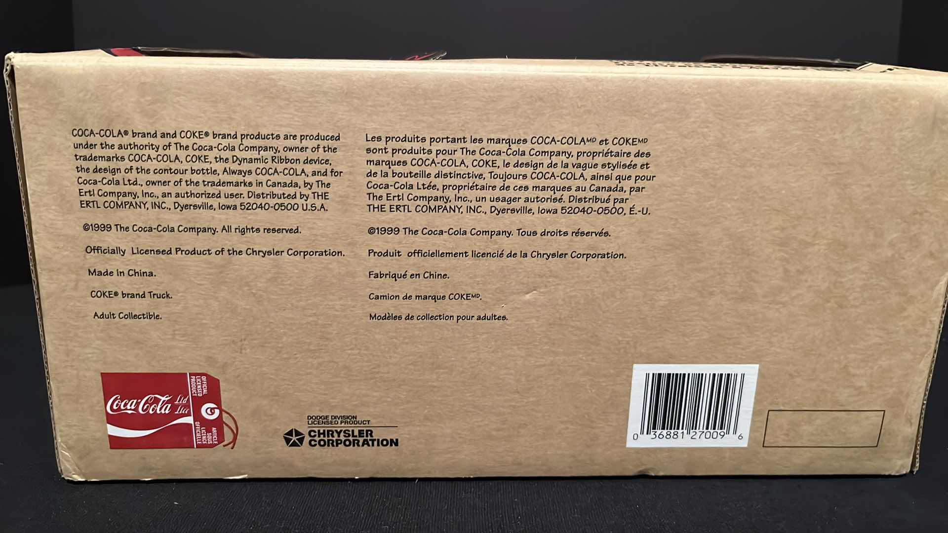 Photo 1 of ERTL COMPANY CHRYSLER CORP COCA-COLA COLLECTION DIE-CAST METAL 1947 CANOPY DELIVERY VAN BANK, 1999 (ITEM #27009)