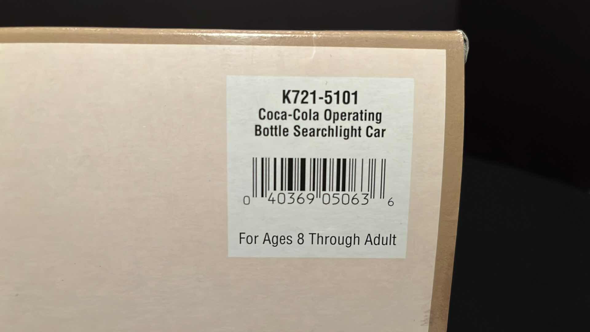 Photo 1 of K-LINE ELECTRIC TRAINS COCA-COLA BRAND OPERATING BOTTLE SEARCHLIGHT CAR (ITEM K721-5101)