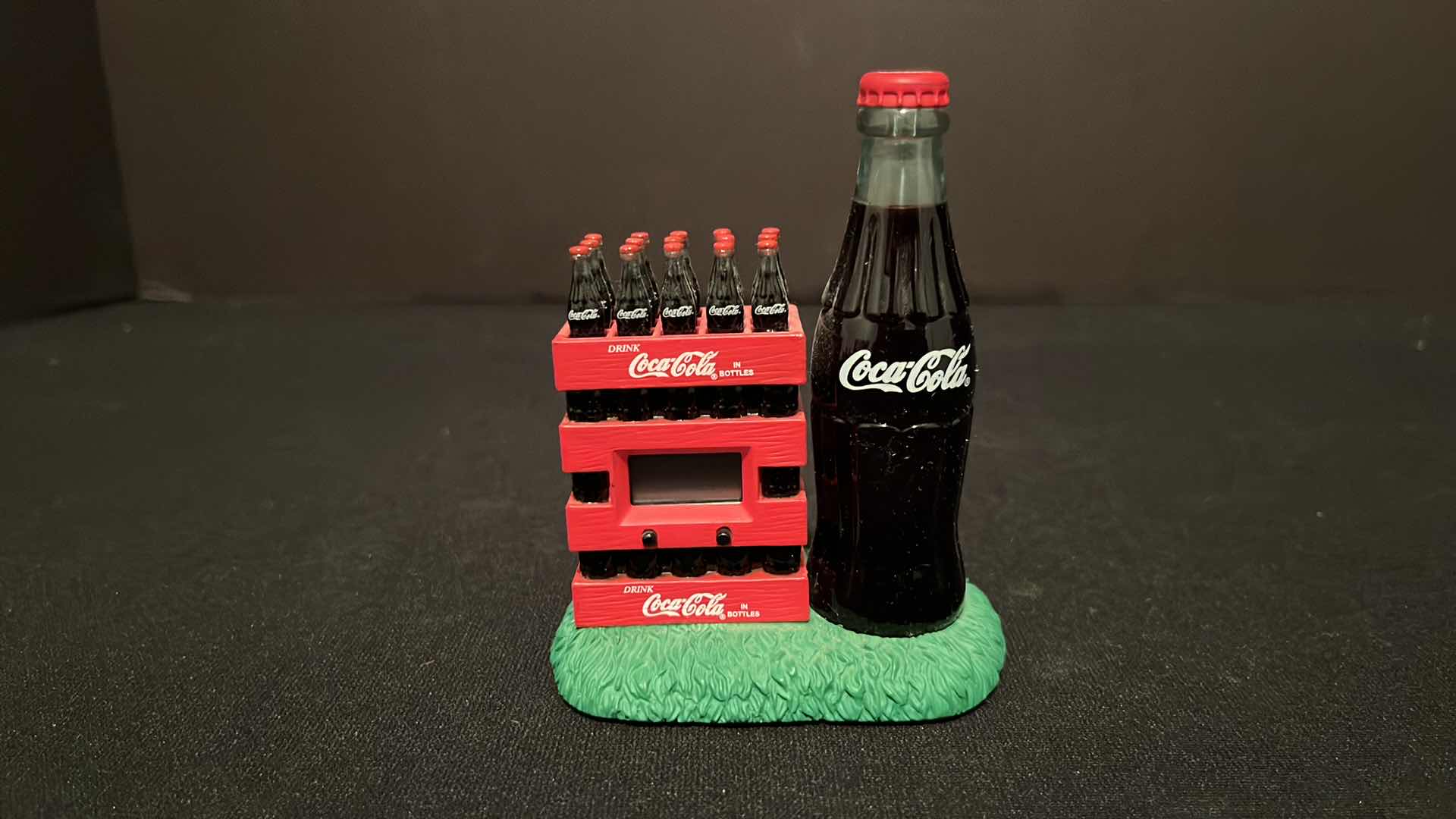 Photo 1 of COCA-COLA COLLECTIBLE MINI CLOCK ICE CHEST W COKE BOTTLE CASES 4”H, 2000 & COCA-COLA COLLECTIBLE GEORGETOWN MINI GLASS BOTTLE 3”H