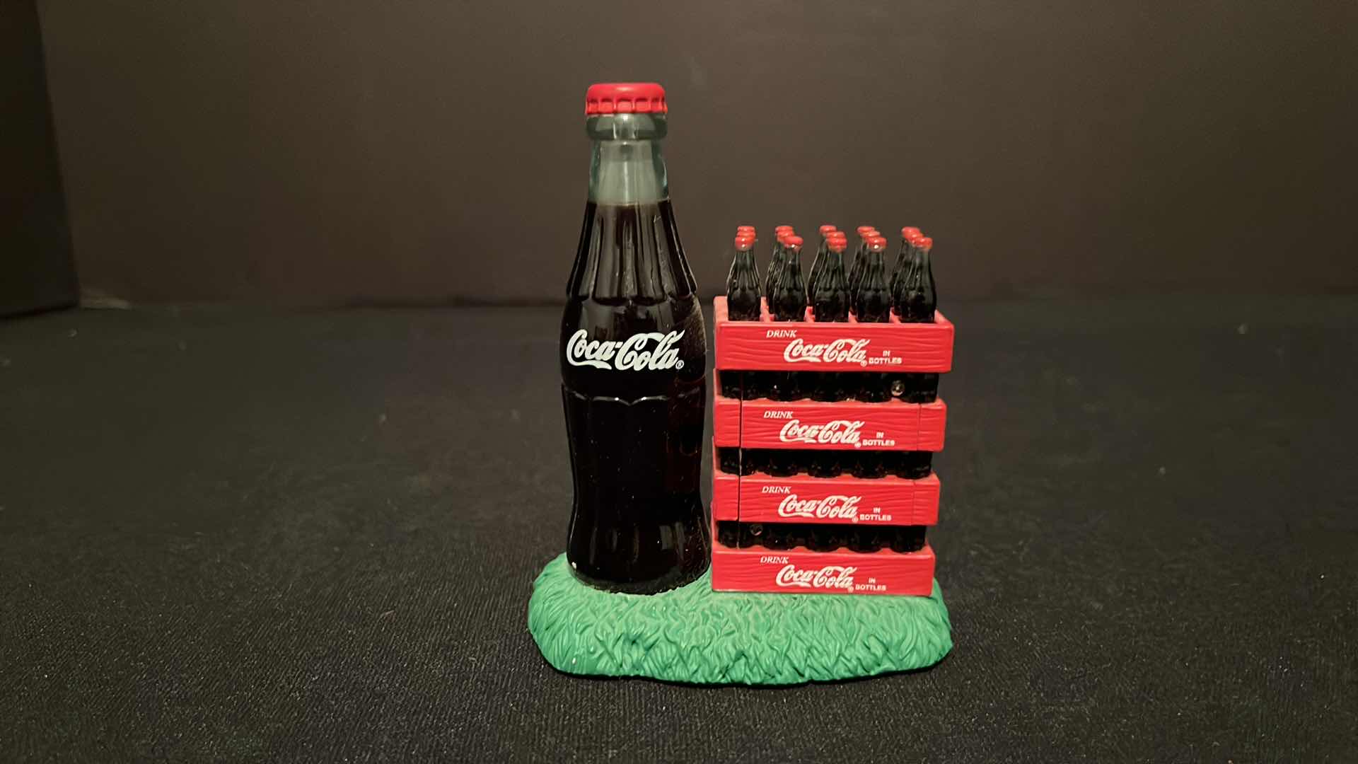 Photo 1 of COCA-COLA COLLECTIBLE MINI CLOCK ICE CHEST W COKE BOTTLE CASES 4”H, 2000 & COCA-COLA COLLECTIBLE GEORGETOWN MINI GLASS BOTTLE 3”H