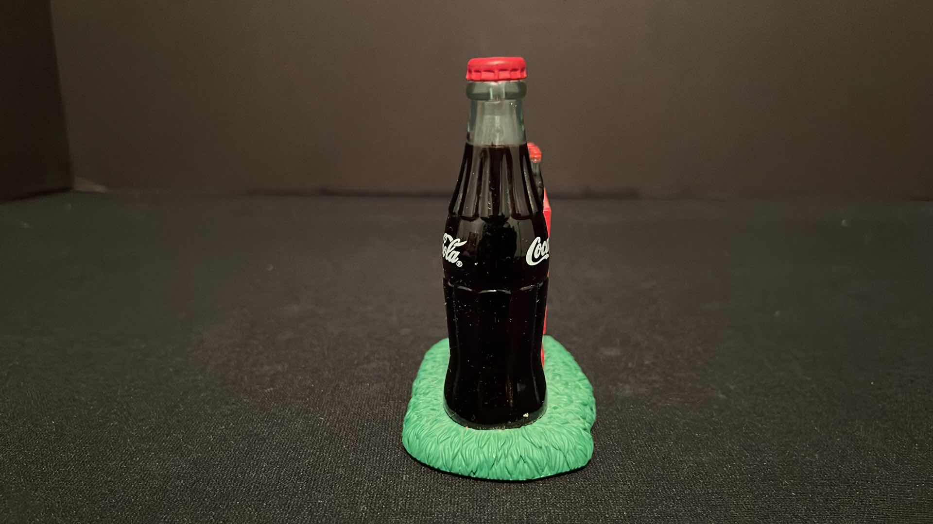 Photo 1 of COCA-COLA COLLECTIBLE MINI CLOCK ICE CHEST W COKE BOTTLE CASES 4”H, 2000 & COCA-COLA COLLECTIBLE GEORGETOWN MINI GLASS BOTTLE 3”H