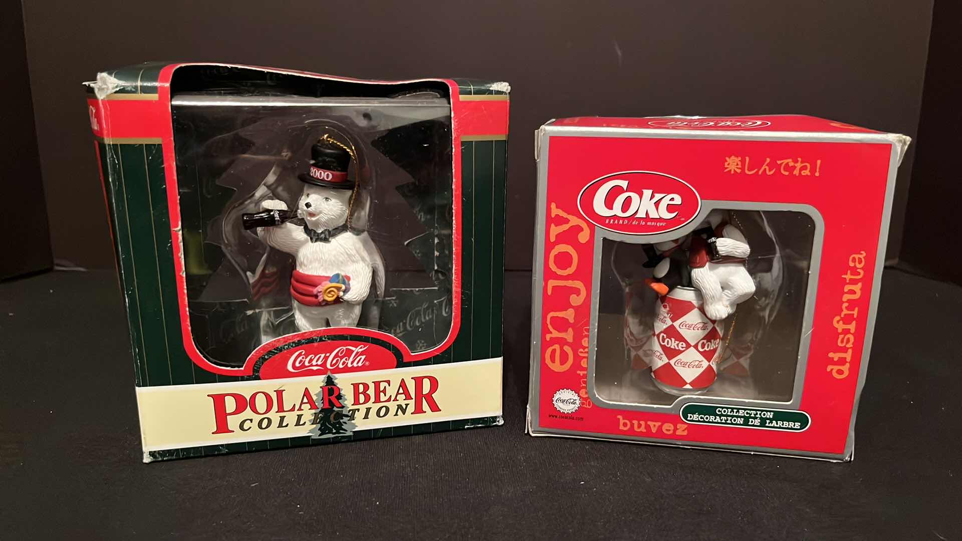 Photo 1 of COCA-COLA POLAR BEAR COLLECTION MILLENNIUM 2000 CHRISTMAS ORNAMENT, 1999 & COCA-COLA TRIM A TREE COLLECTION POLAR BEAR/PENGUIN CHRISTMAS ORNAMENT