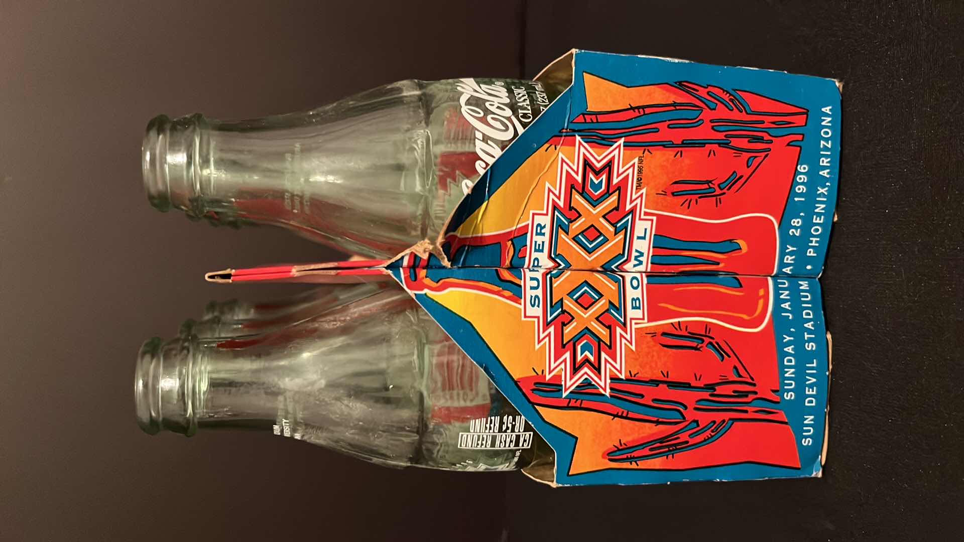 Photo 1 of COCA-COLA COLLECTIBLE SUPER-BOWL XXX PHOENIX ARIZONA LIMITED EDITION 6-PACK EMPTY BOTTLES, 1996