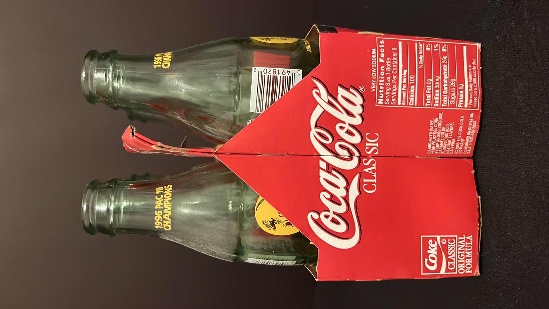 Photo 1 of COCA-COLA COMMEMORATIVE ASU 1996 PAC 10 CHAMPIONS LIMITED EDITION 6-PACK 8 OZ EMPTY BOTTLES
