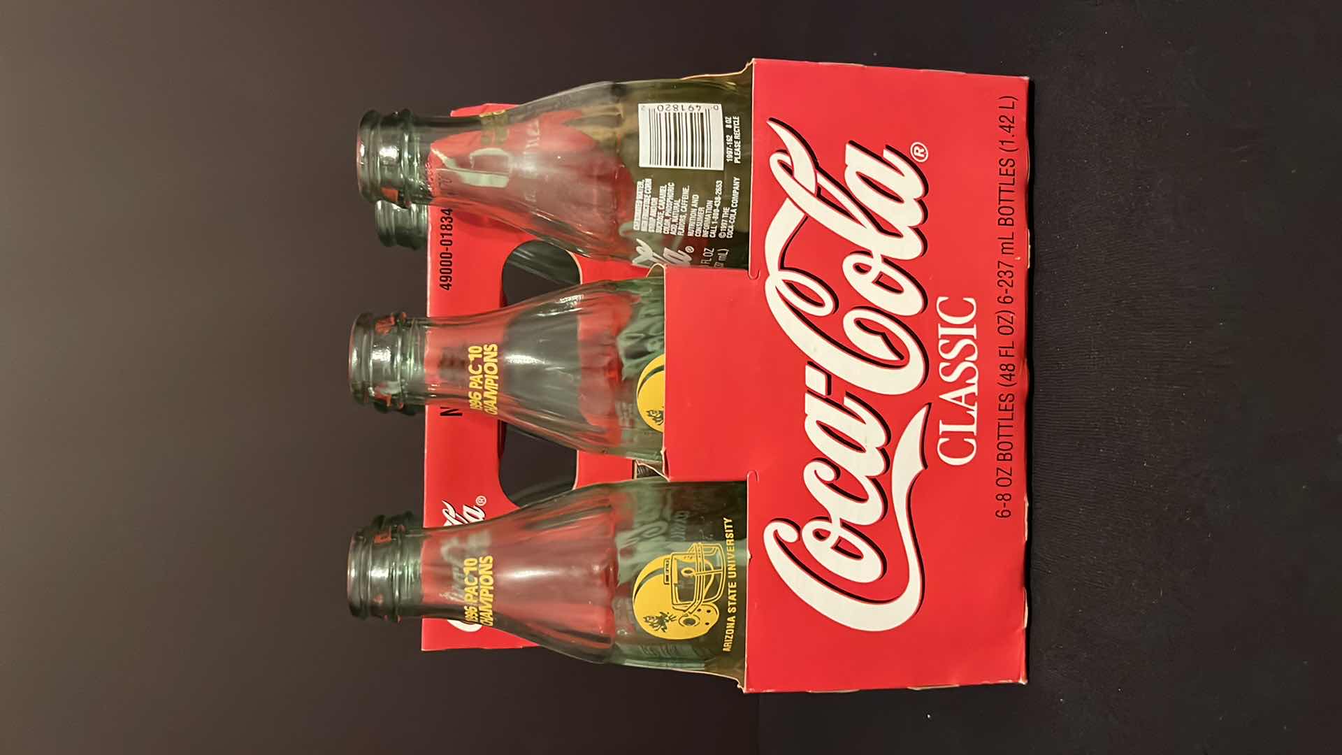 Photo 1 of COCA-COLA COMMEMORATIVE ASU 1996 PAC 10 CHAMPIONS LIMITED EDITION 6-PACK 8 OZ EMPTY BOTTLES