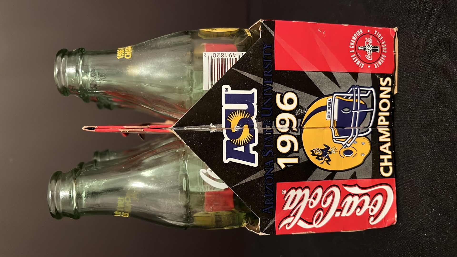 Photo 1 of COCA-COLA COMMEMORATIVE ASU 1996 PAC 10 CHAMPIONS LIMITED EDITION 6-PACK 8 OZ EMPTY BOTTLES