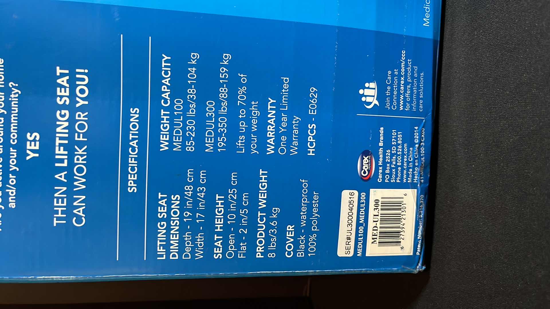 Photo 1 of CAREX SELF-POWERED UPLIFT SEAT ASSIST 350 LB CAPACITY(MODEL MEDUL300)