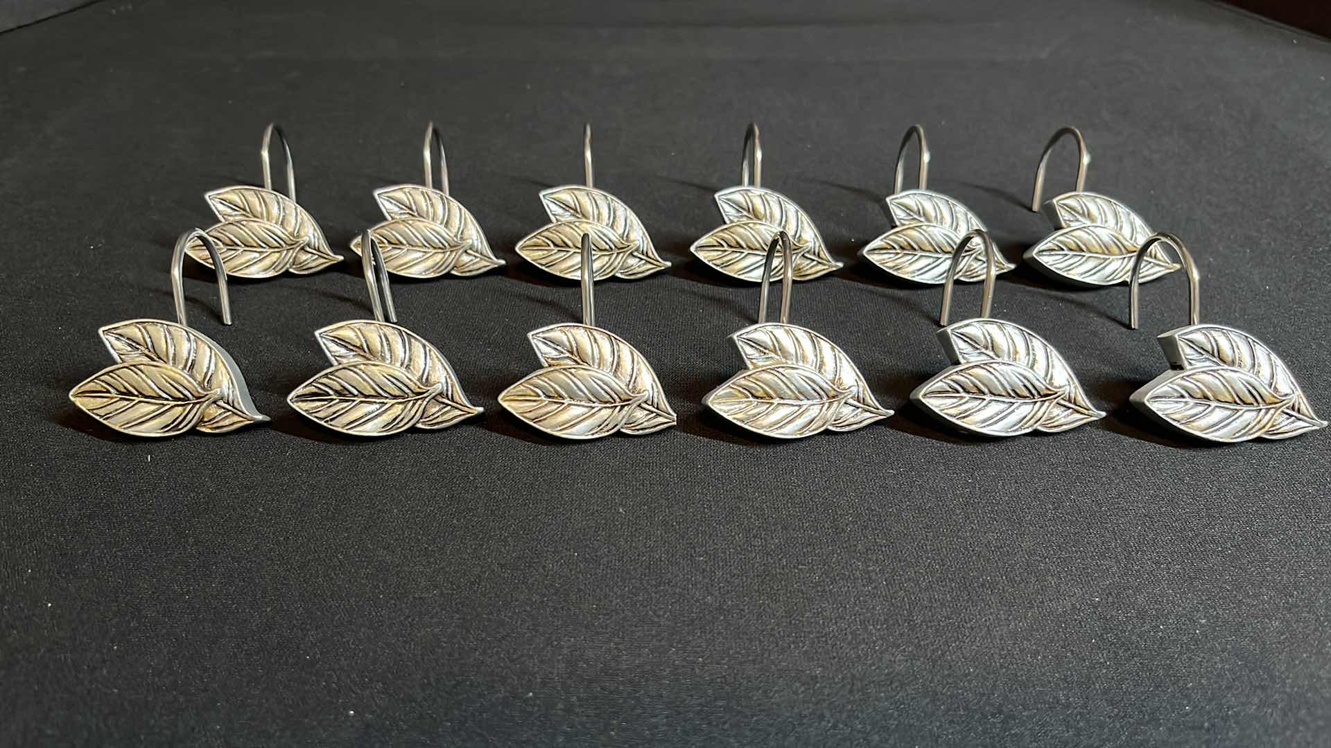 Photo 10 of BATHROOM ACCESSORIES 2-CANVAS PAINTINGS 12” X 12”, VASE W FLOWERS, SHOWER CURTAIN & 12PC SILVER LEAF RESIN SHOWER HOOKS