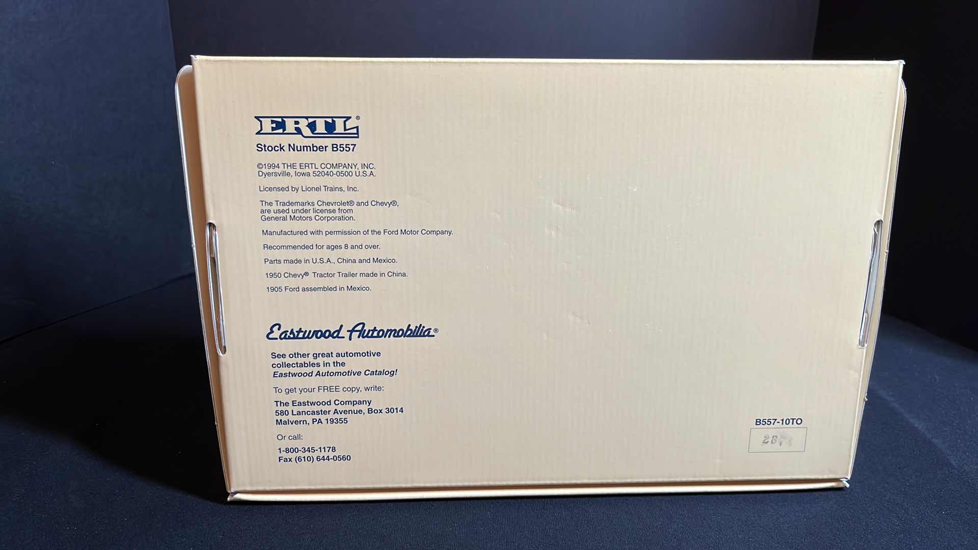 Photo 1 of ERTL COMPANY EASTWOOD AUTOMOBILIA LIONEL ELECTRIC TRAINS DIE-CAST METAL SIGNATURE EDITION 1905 FORD DELIVERY TRUCK BANK W KEY & 1950 CHEVY TRACTOR TRAILER W COA, 1994 (STOCK #B557)