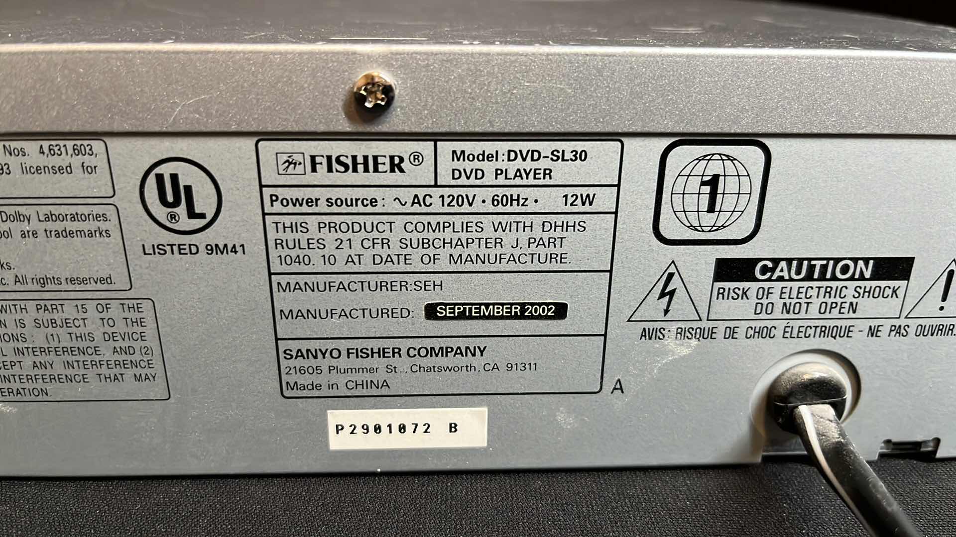 Photo 1 of FISHER DVD VIDEO PLAYER (MODEL DVD-SL30) W UNIVERSAL REMOTE