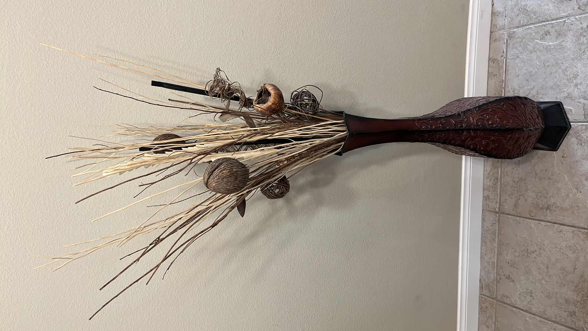 Photo 1 of DIE-CAST ORNATE RED & BLACK METAL FLOOR VASE H59"