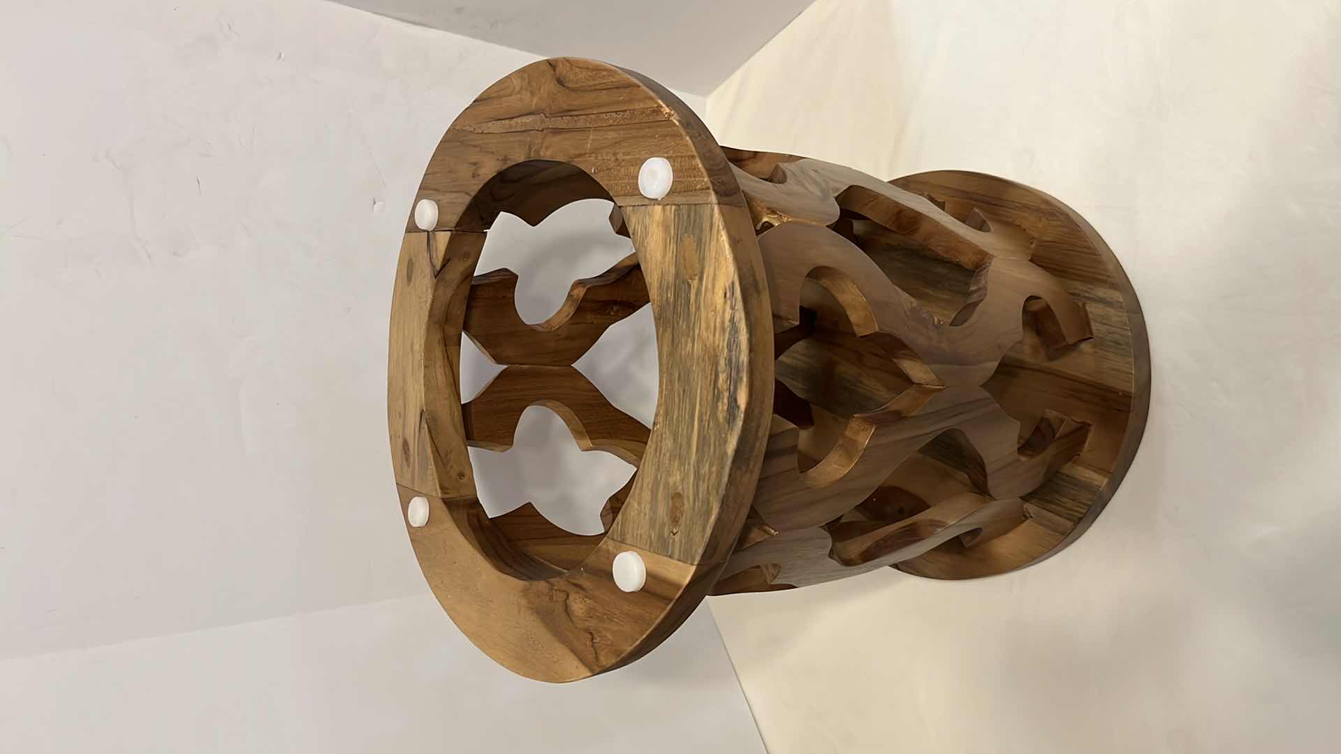 Photo 4 of OPEN WEAVE TEAK BATH STOOL/ END TABLE 14” X 14” H18”