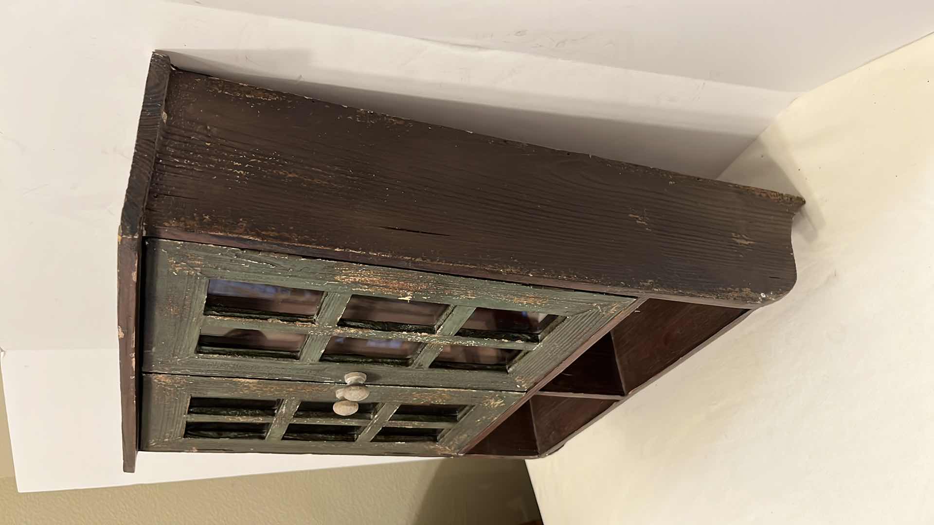 Photo 2 of PRIVILEGE DARK BROWN ANTIQUE WALL CABINET 5” X 16.5” H22.75” ITEM 63322