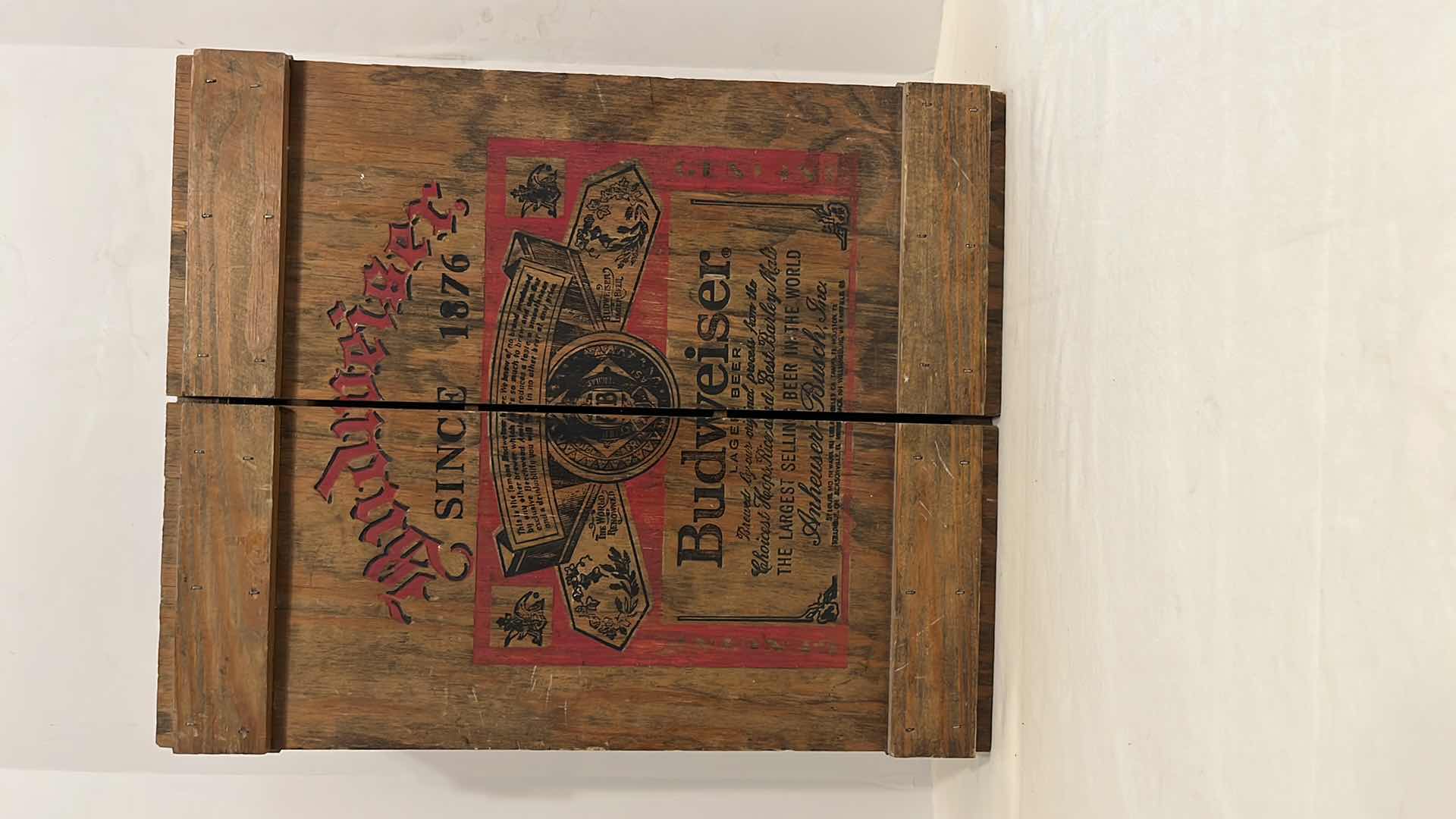 View 1 of VINTAGE BUDWEISER BEER WOOD SHADOW CRATE DISPLAY CABINET” 4” X 15.5” H19”