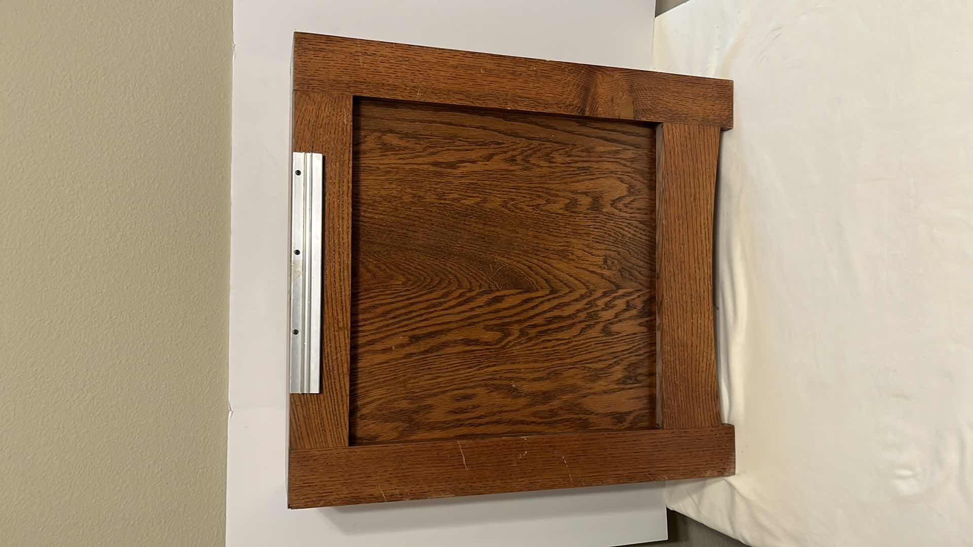 Photo 1 of MAHOGANY FINISH WOOD WALL CABINET W DISTORTED GLASS PANELS & GLASS SHELVES 5.5” X 23.5” H26”