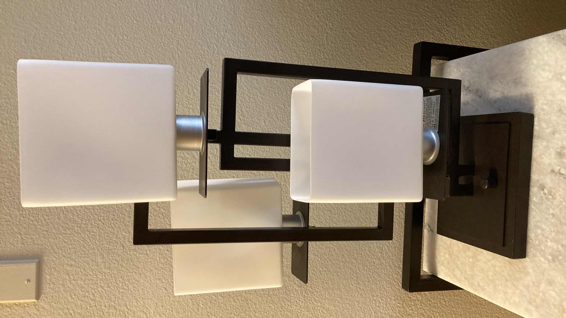 Photo 1 of EURO DESIGN LIGHTING WHITE GLASS SHADE METAL BASE TABLE LAMP 13” X 7” H26”