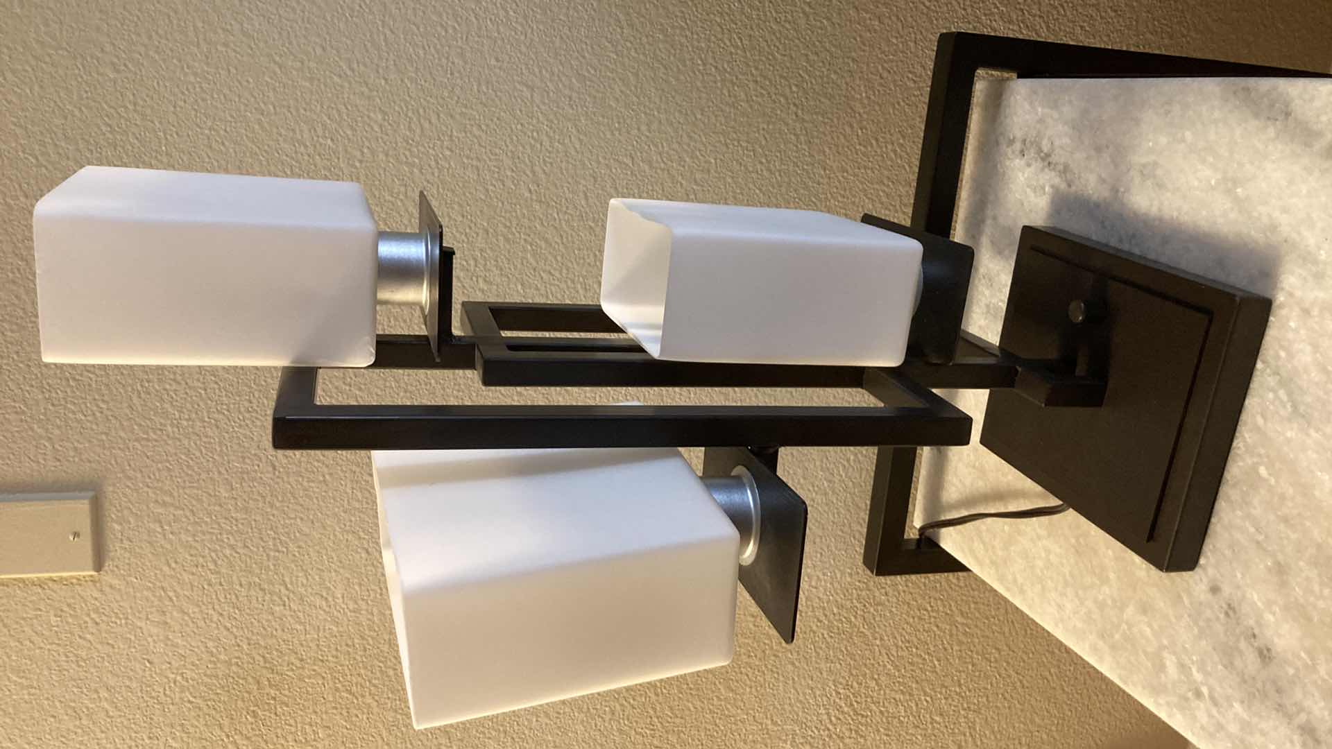 Photo 1 of EURO DESIGN LIGHTING WHITE GLASS SHADE METAL BASE TABLE LAMP 13” X 7” H26”