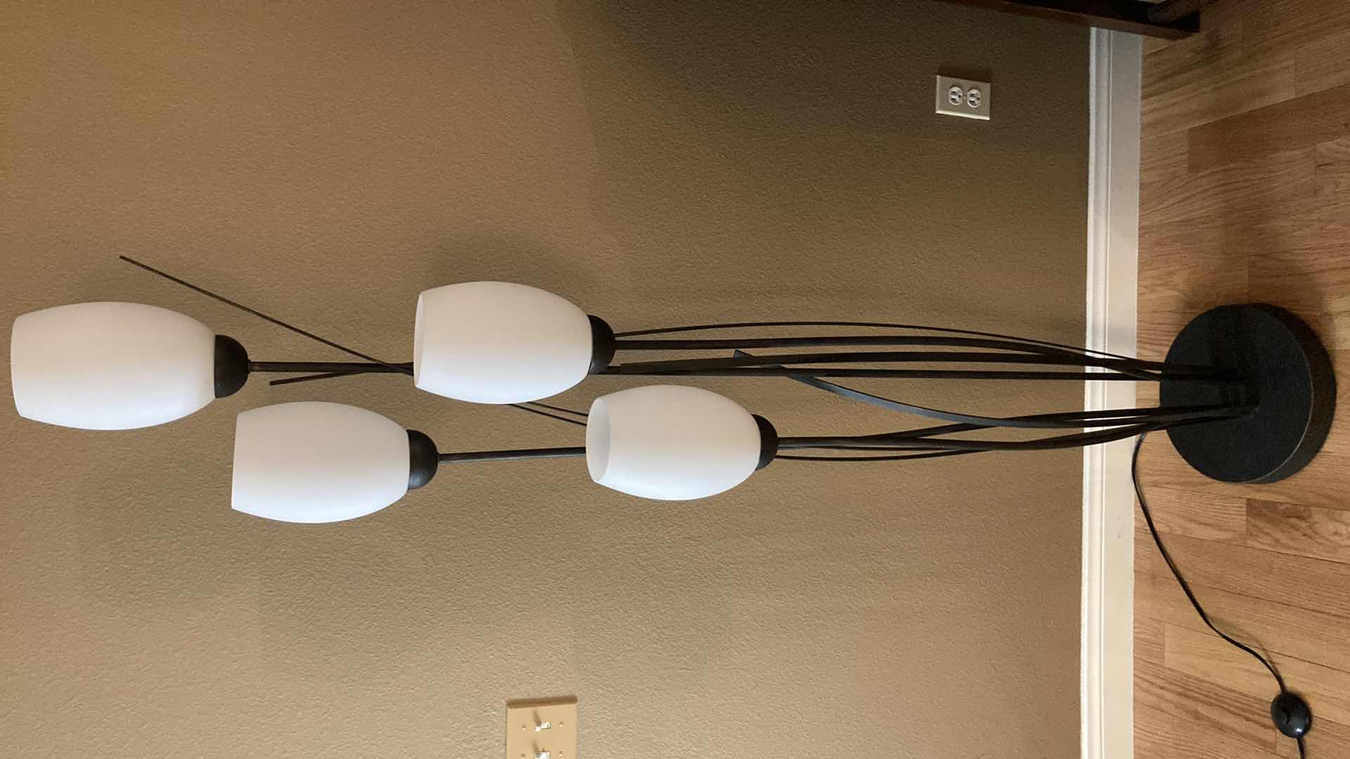 Photo 2 of TULIP STYLE WHITE GLASS SHADE BRUSHED BRONZE BASE FLOOR LAMP 9” X 73”