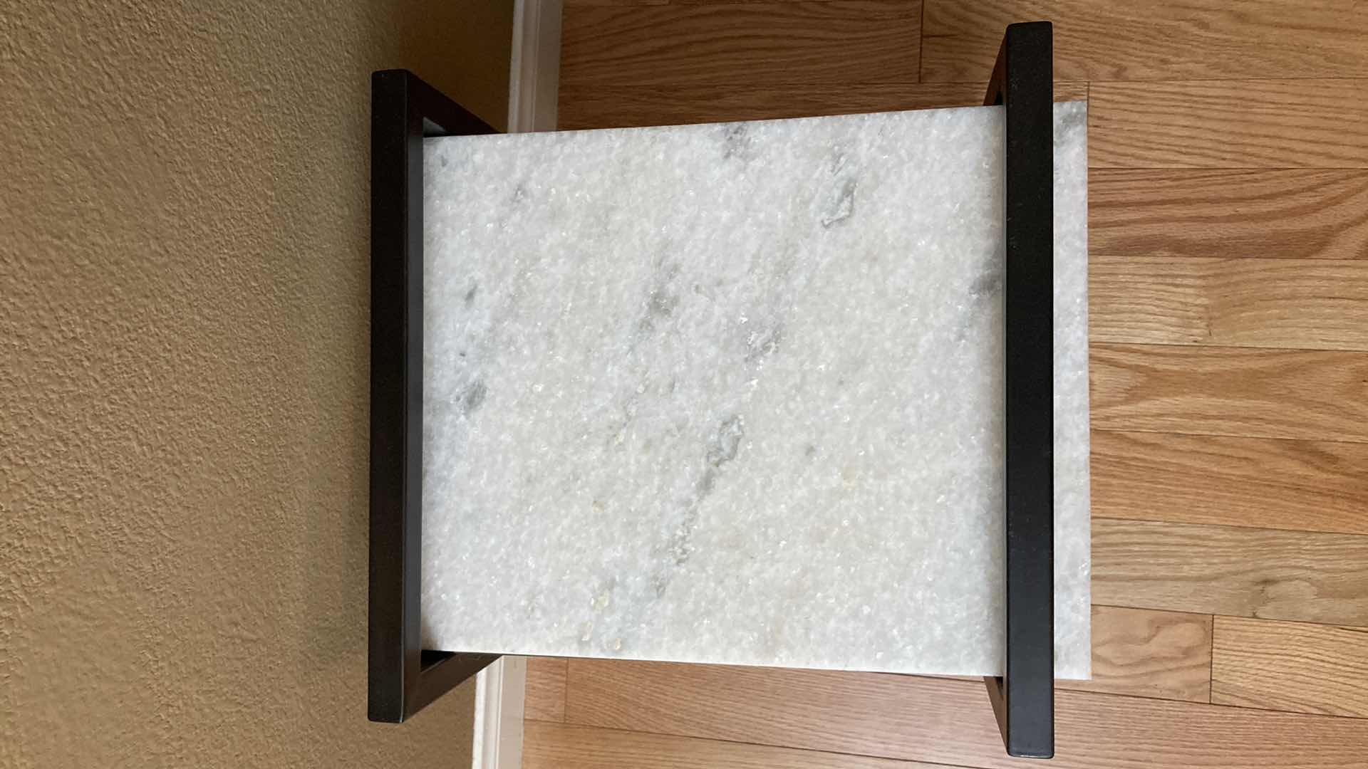 Photo 1 of GRANITE WHITE TOP BLACK METAL BASE ACCENT TABLE 18” X 16” H18”