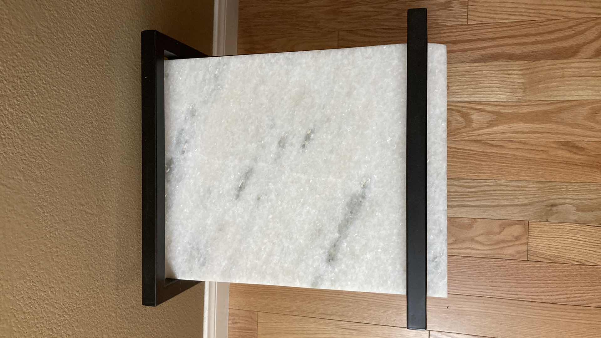 Photo 1 of GRANITE WHITE TOP BLACK METAL BASE ACCENT TABLE 18” X 16” H18”