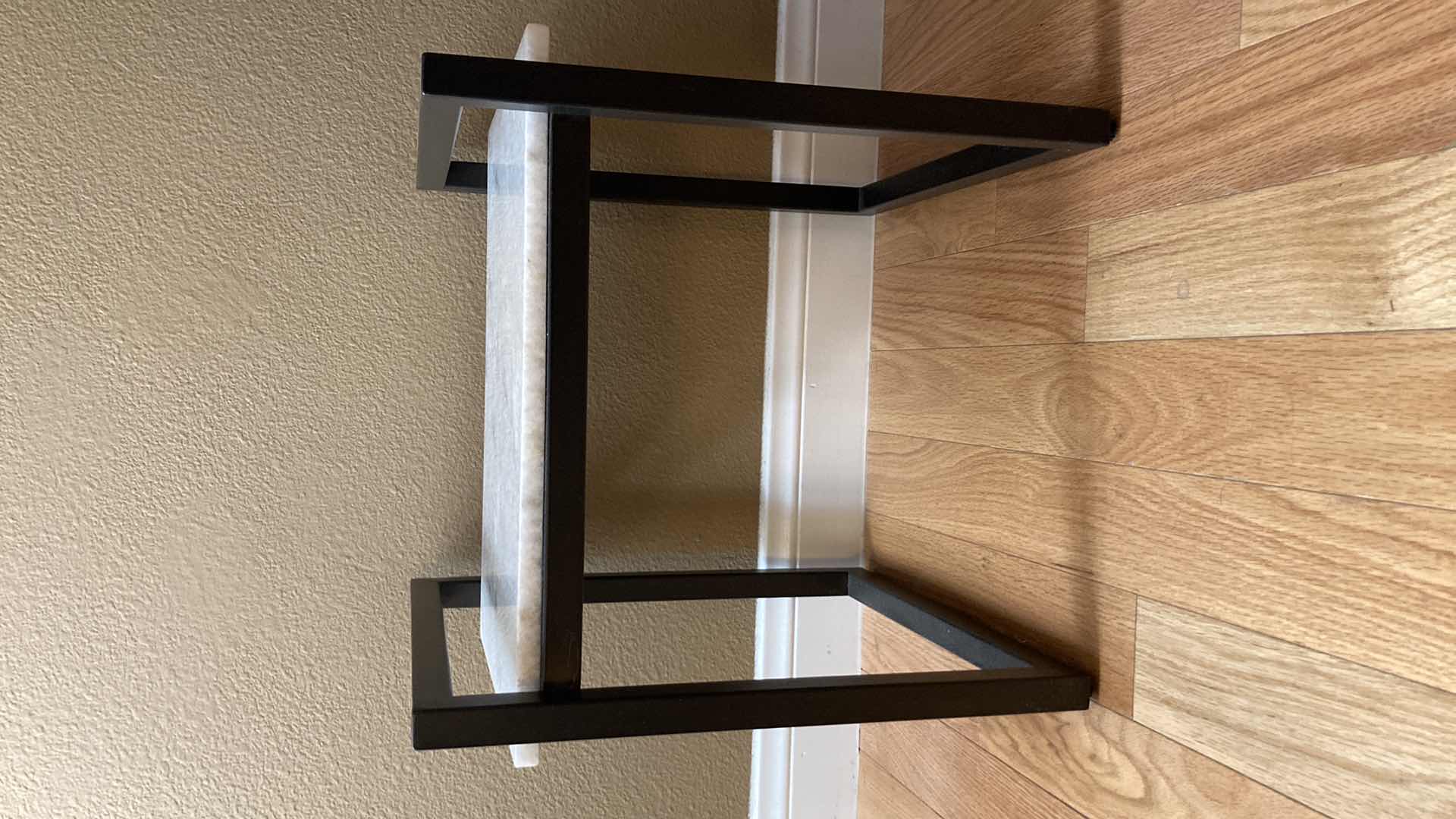 Photo 1 of GRANITE WHITE TOP BLACK METAL BASE ACCENT TABLE 18” X 16” H18”