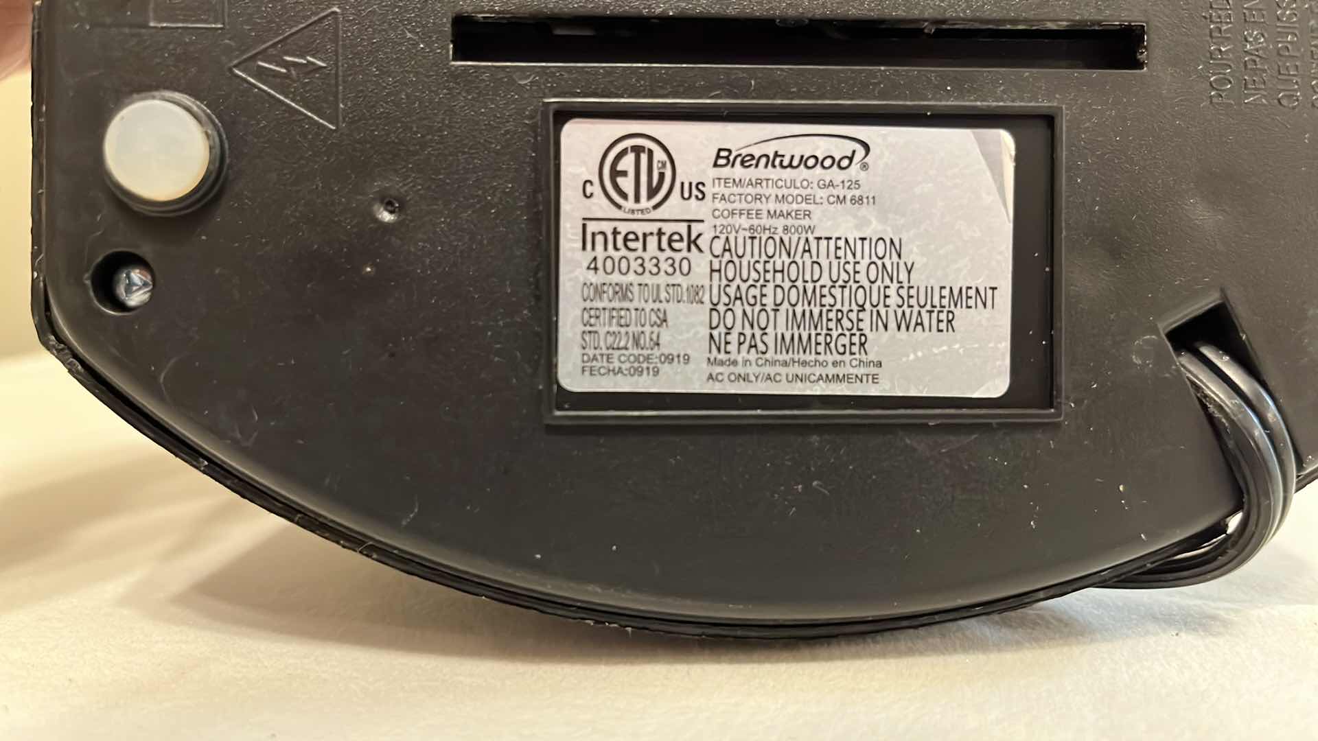 Photo 6 of BRENTWOOD BLACK ESPRESSO/CAPPUCCINO MAKER MODEL GA-125