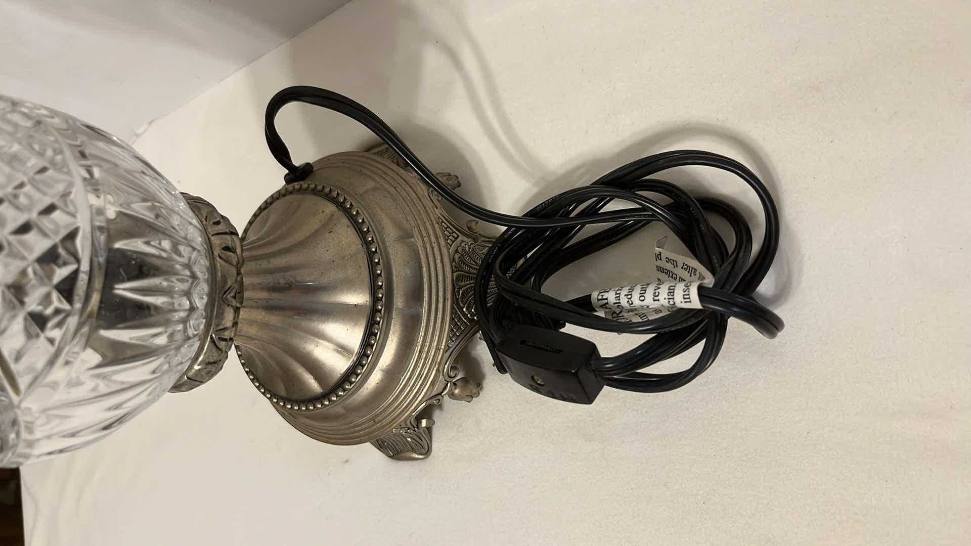 Photo 1 of GODINGER SILVER ART CO VINTAGE CRYSTAL CUT GLASS 12.5” TORCHIERE LAMP W ANTIQUE SILVER METAL BASE MODEL 42781