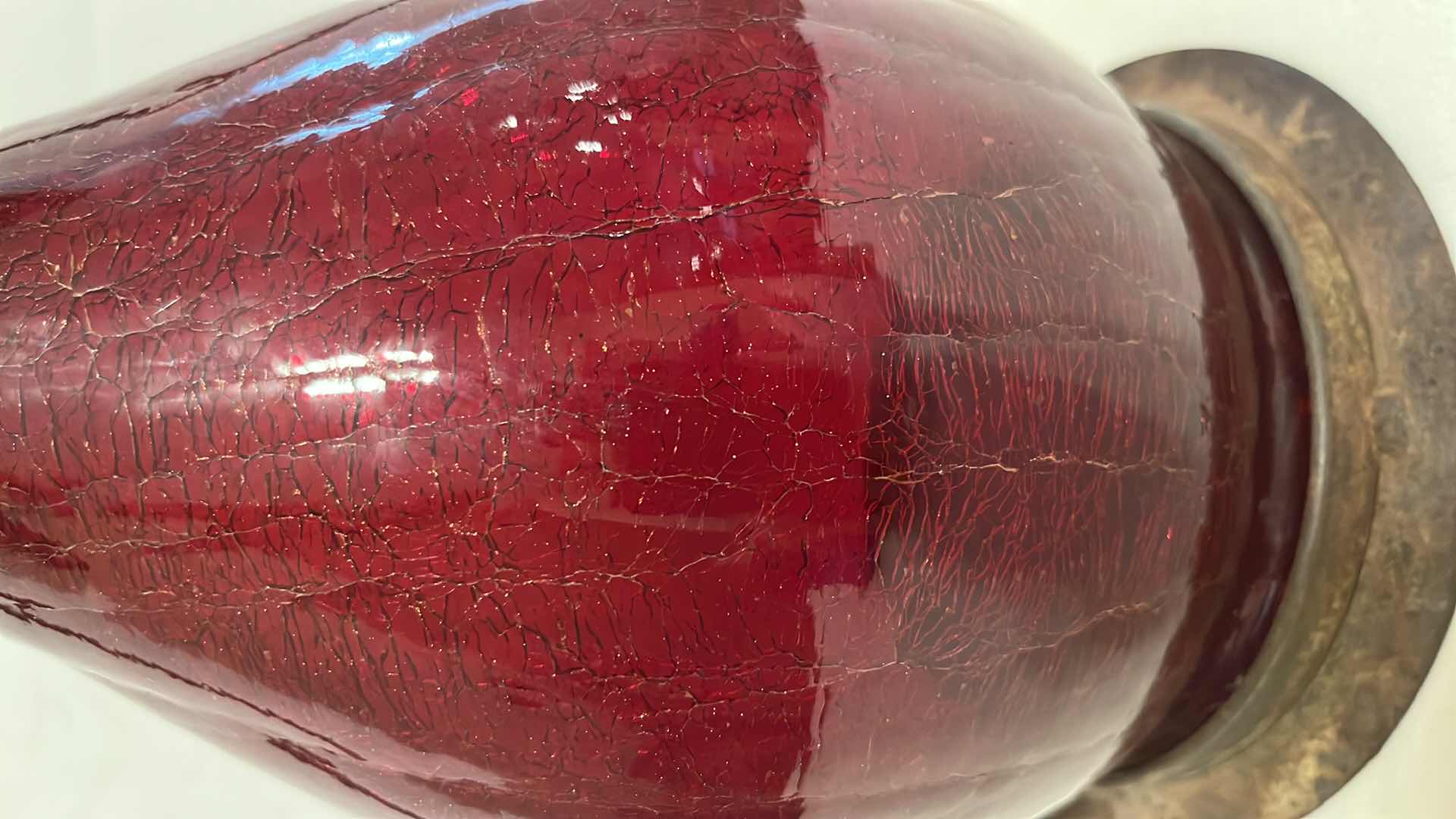 Photo 2 of VINTAGE HAND WROUGHT IRON RED CRACKLE GLASS LANTERN 13”