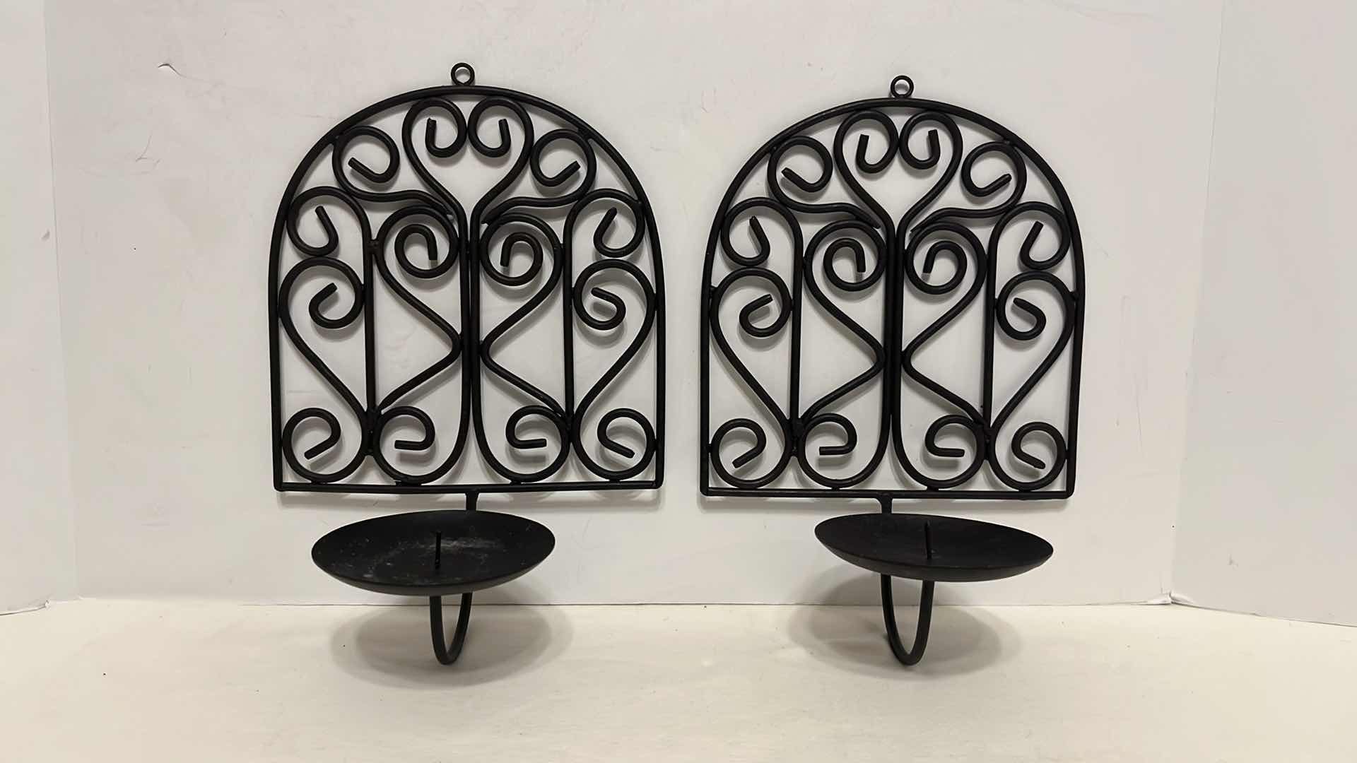 Photo 1 of HANGING BLACK CANDLE SCONCES 7” X 9.75” (2)