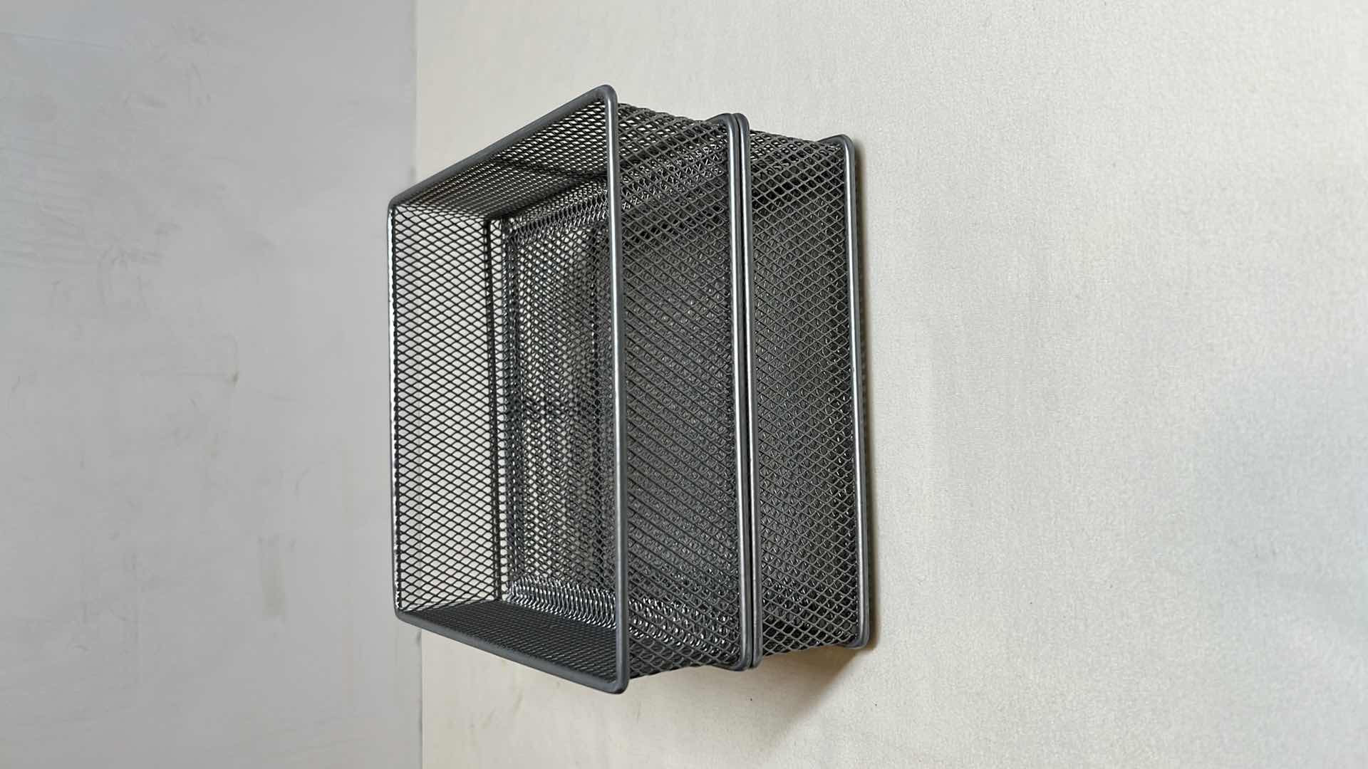 Photo 1 of PEWTER & WICKER BASKET W OFFICE ORGANIZER TRAYS (2)