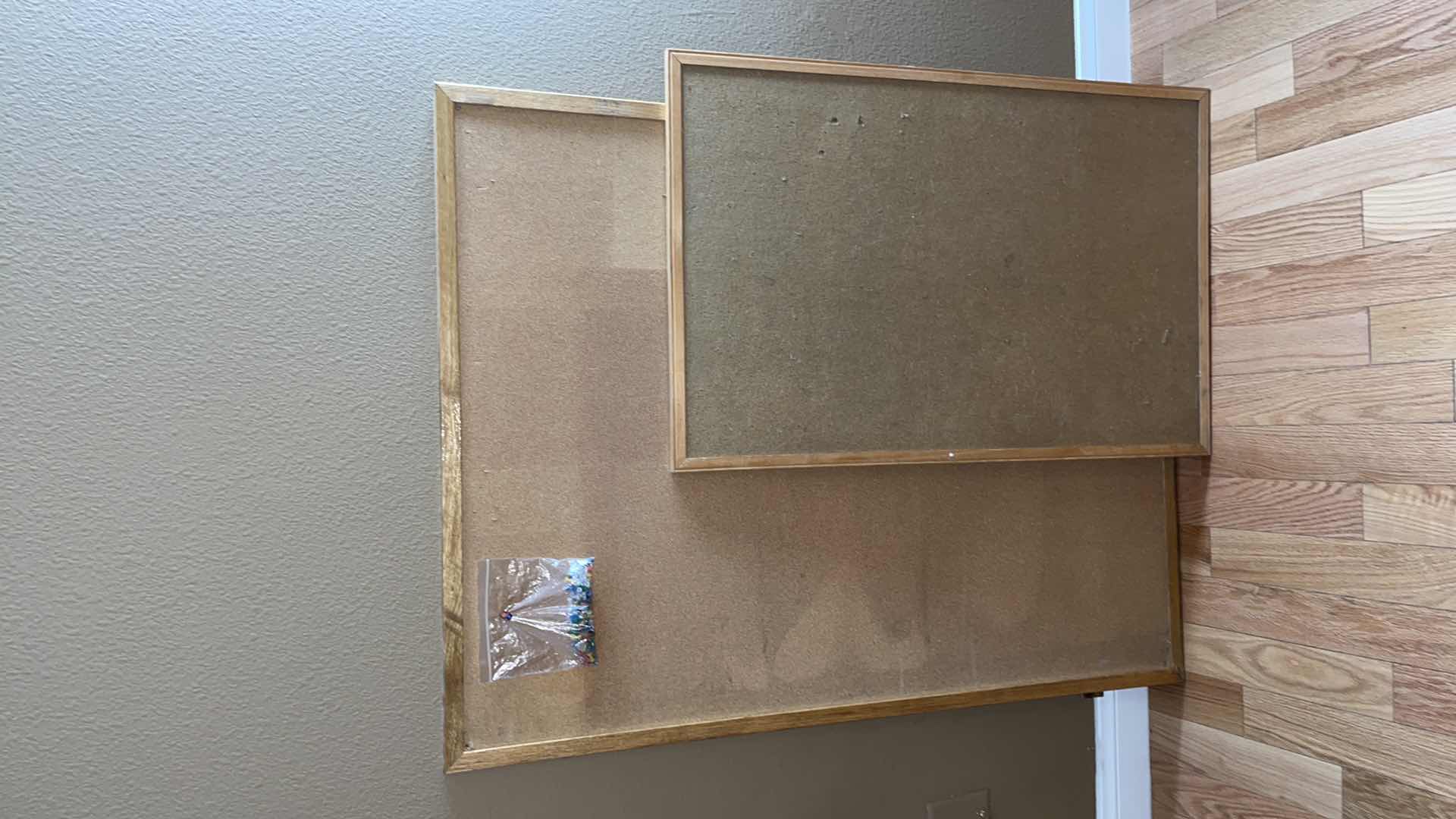 Photo 1 of WOOD-FRAMED CORK BOARDS W BAG OF TACKS 36” X 48” & 24” x 36”