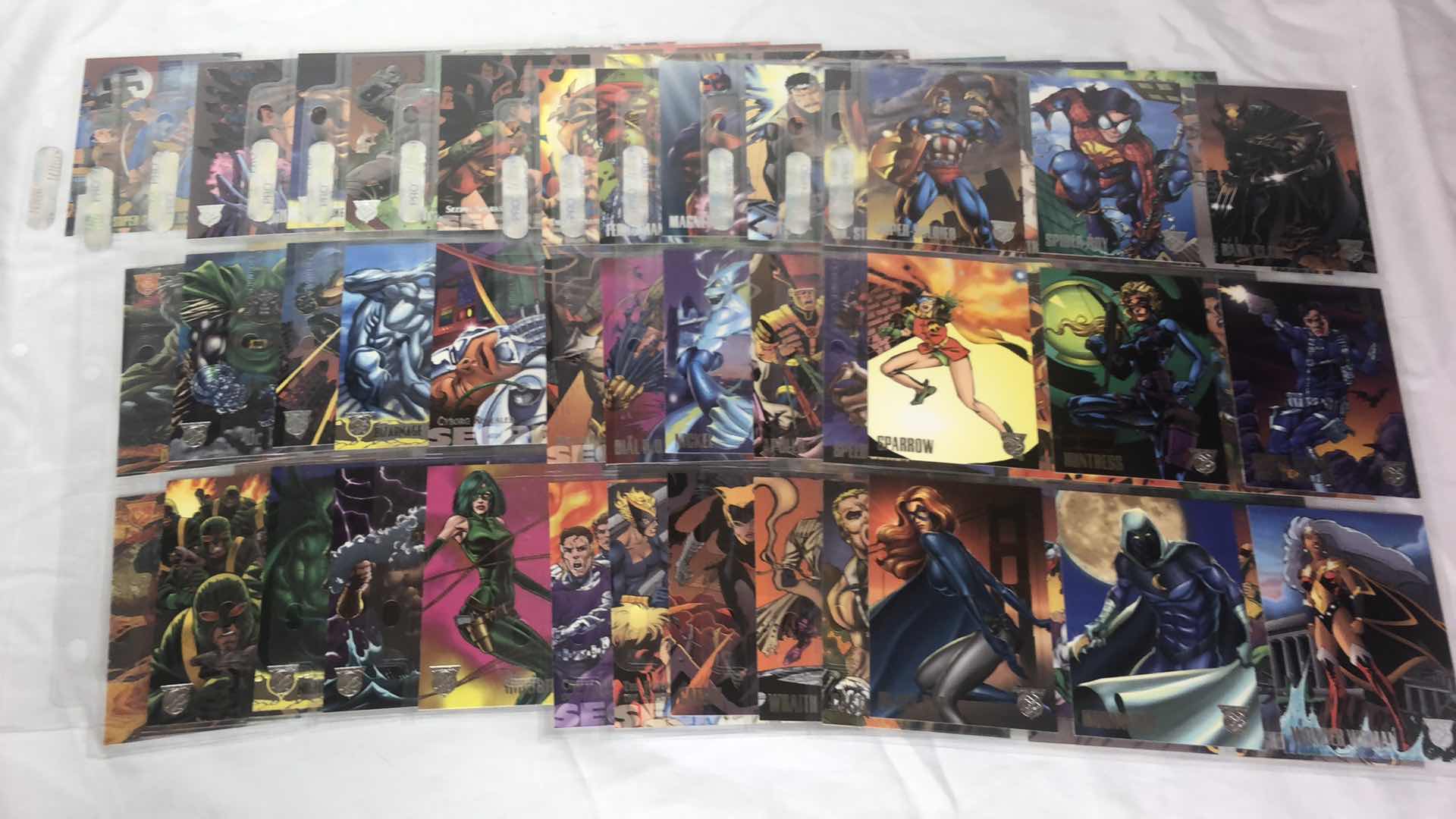 Photo 1 of APPROX 90 AMALGAM COMICS DC HEROES TRADING CARDS NEAR COMPLETE SET IN SLEEVES NEAR PERFECT CONDITION