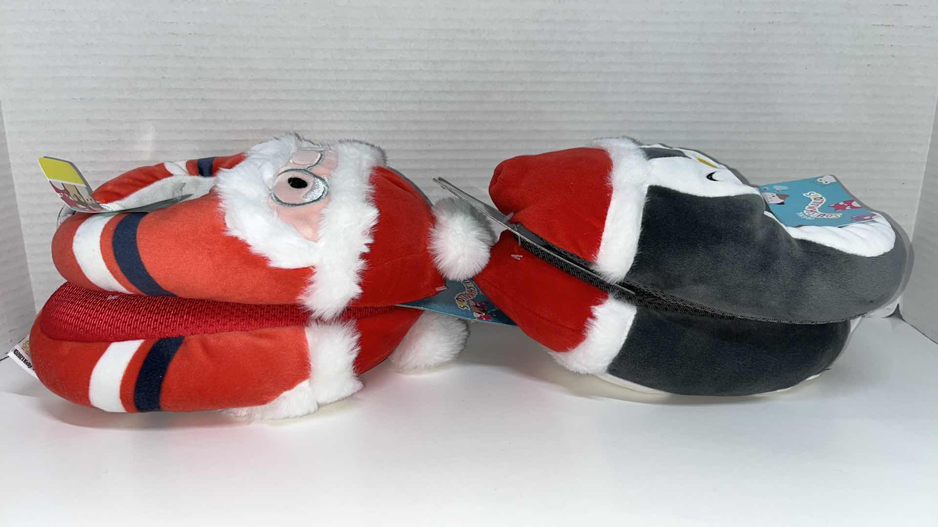 Photo 1 of KELLYTOY SQUISHMALLOWS PLUSH KIDS SLIPPERS, SANTA/PENGUIN SIZE 13-1 (2)
