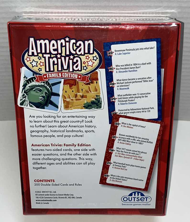 Photo 1 of NEW OUTSET MEDIA FAMILY EDITION AMERICAN TRIVIA CARD GAME (2)