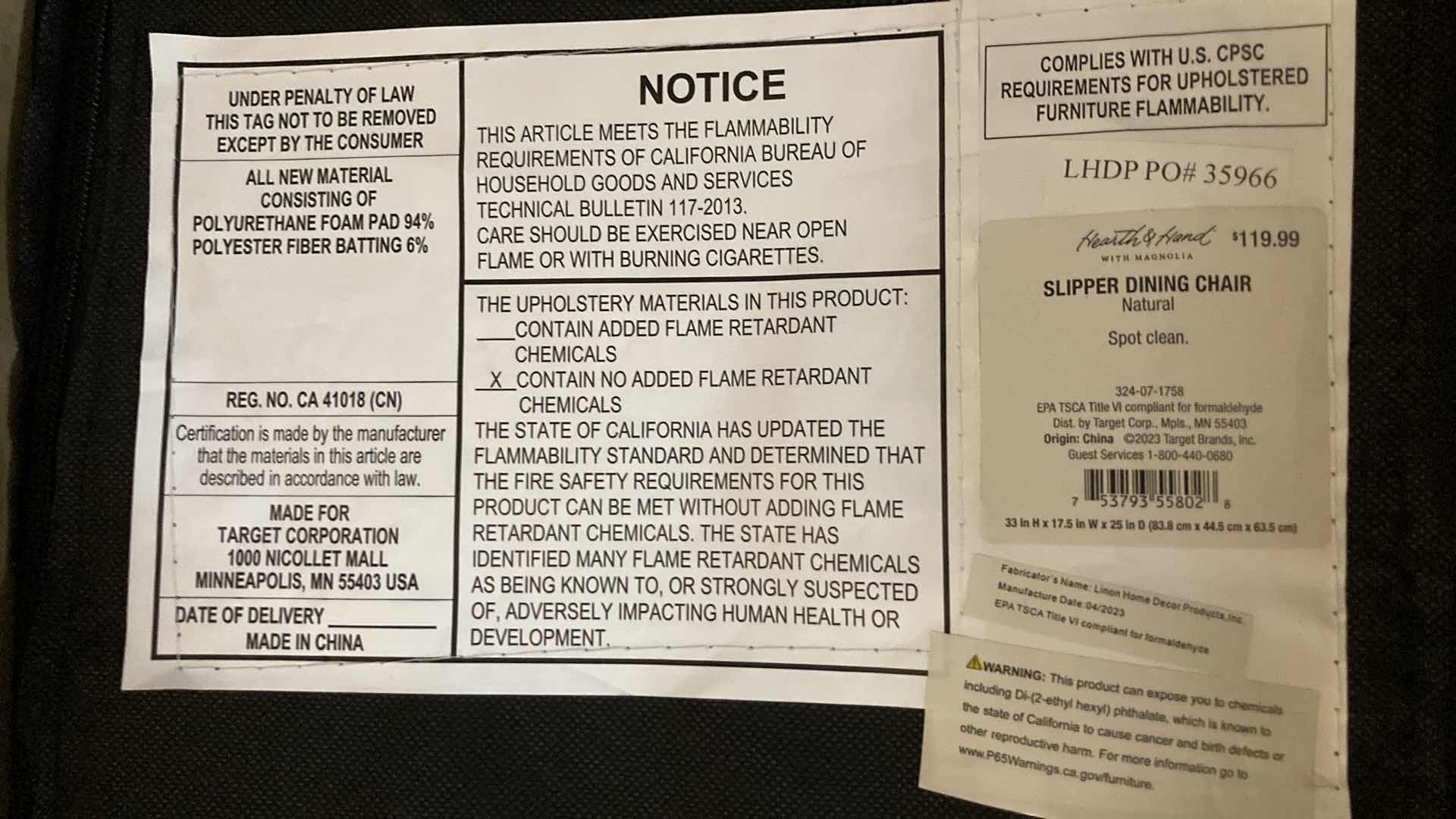 Photo 1 of TARGET CORP SLIPPER DINING CHAIR 17” X 23” H33”