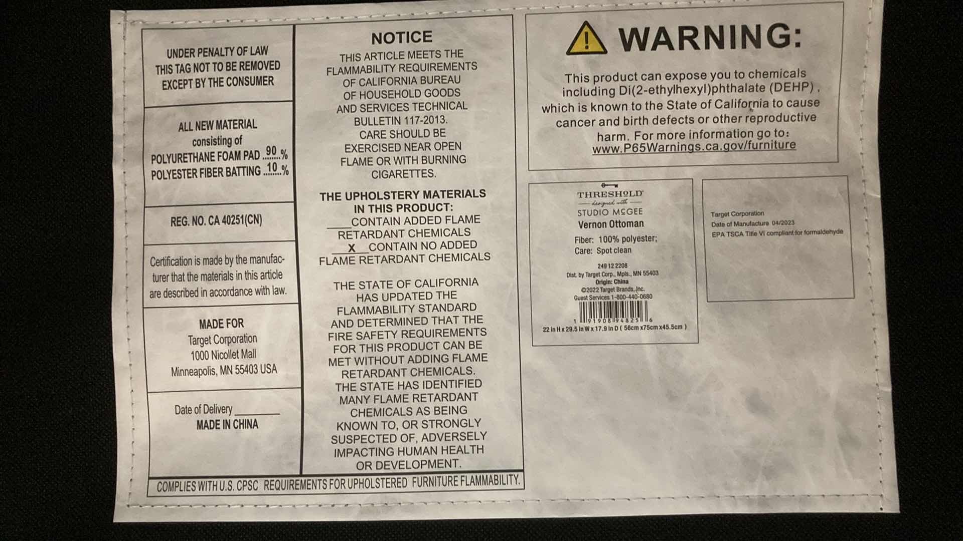 Photo 1 of THRESHOLD STUDIO MCGEE DARK GREEN VERNON OTTOMAN 29” X 18” H22”