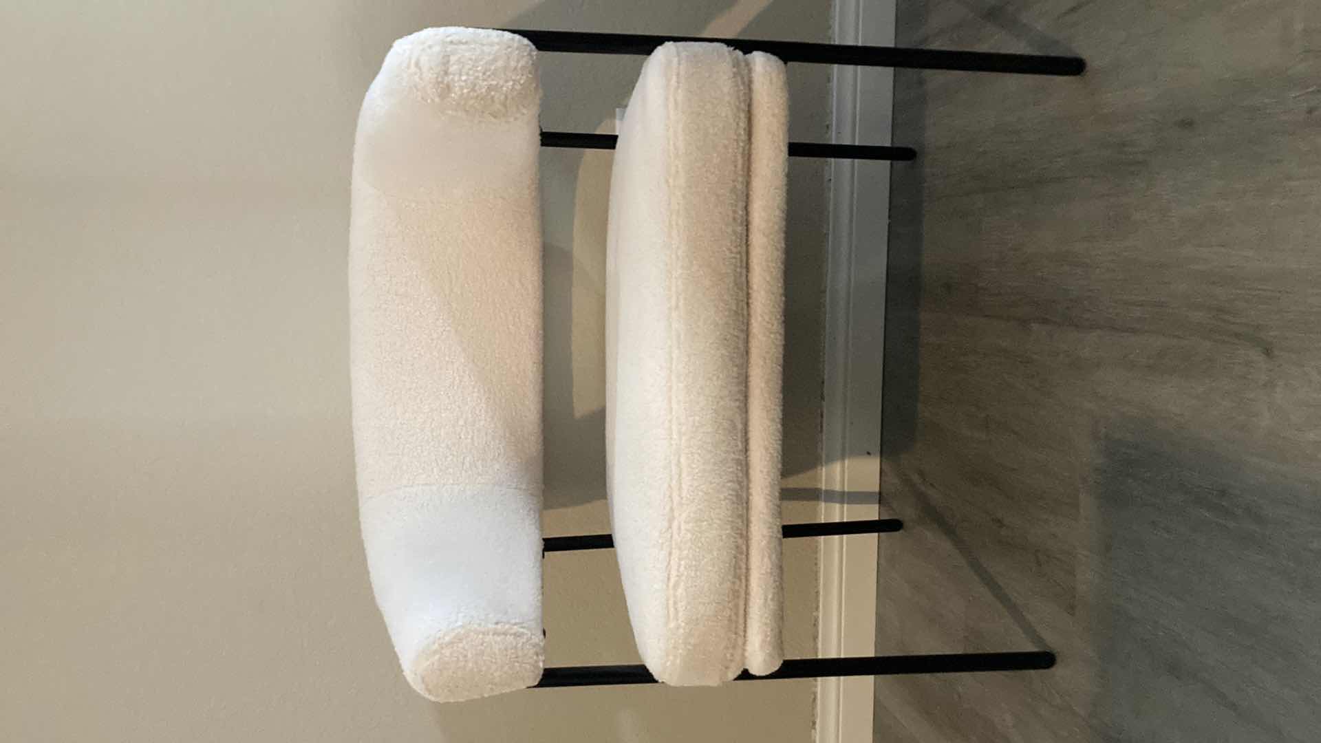 Photo 1 of ROUNDED BACK CREAM SHERPA UPHOLSTERED BLACK METAL FRAME CHAIR 25” X 22” H31”