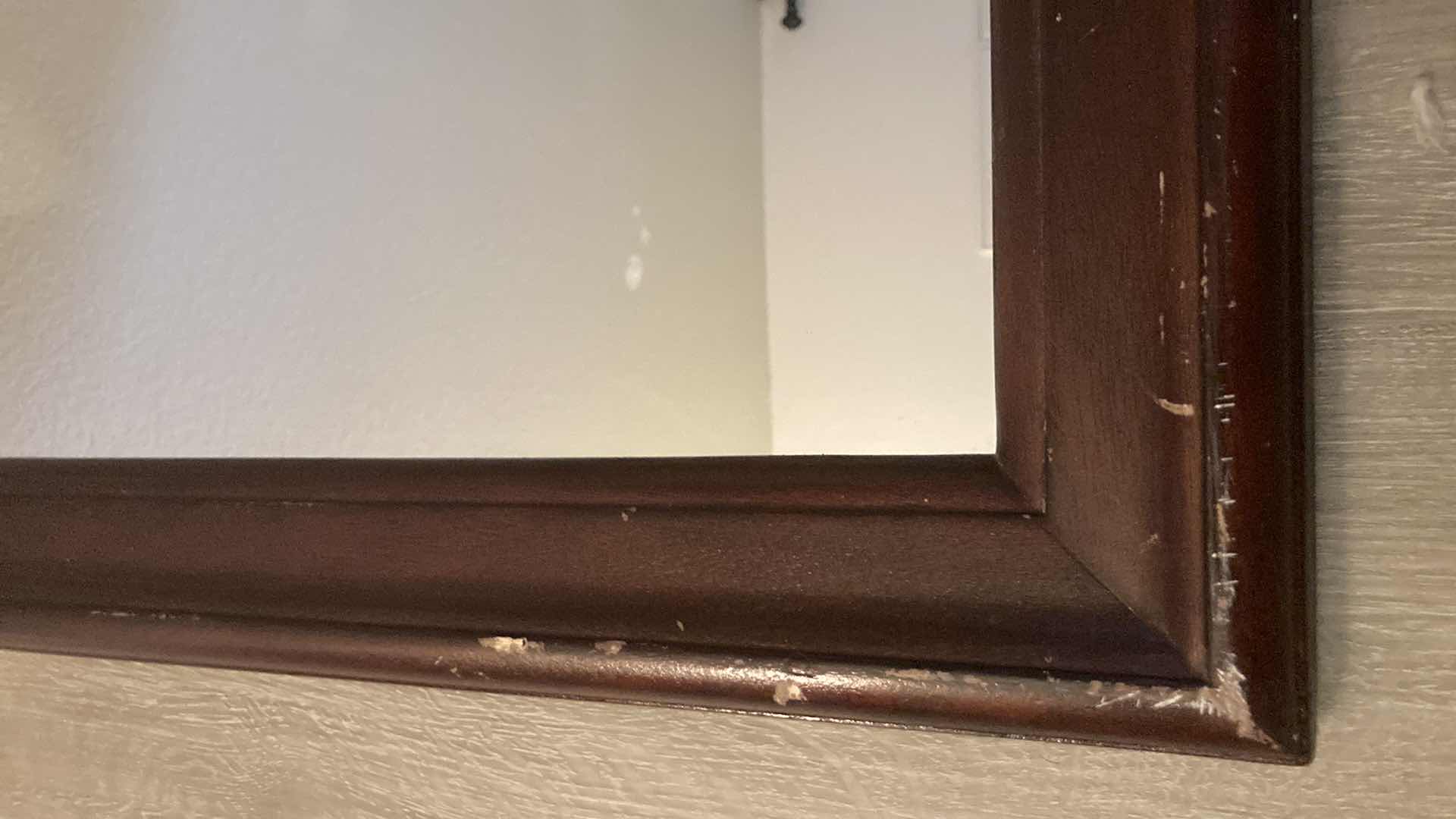 Photo 1 of ASHLEYS FURNITURE WOOD FRAME BEDROOM MIRROR 38” X 38”