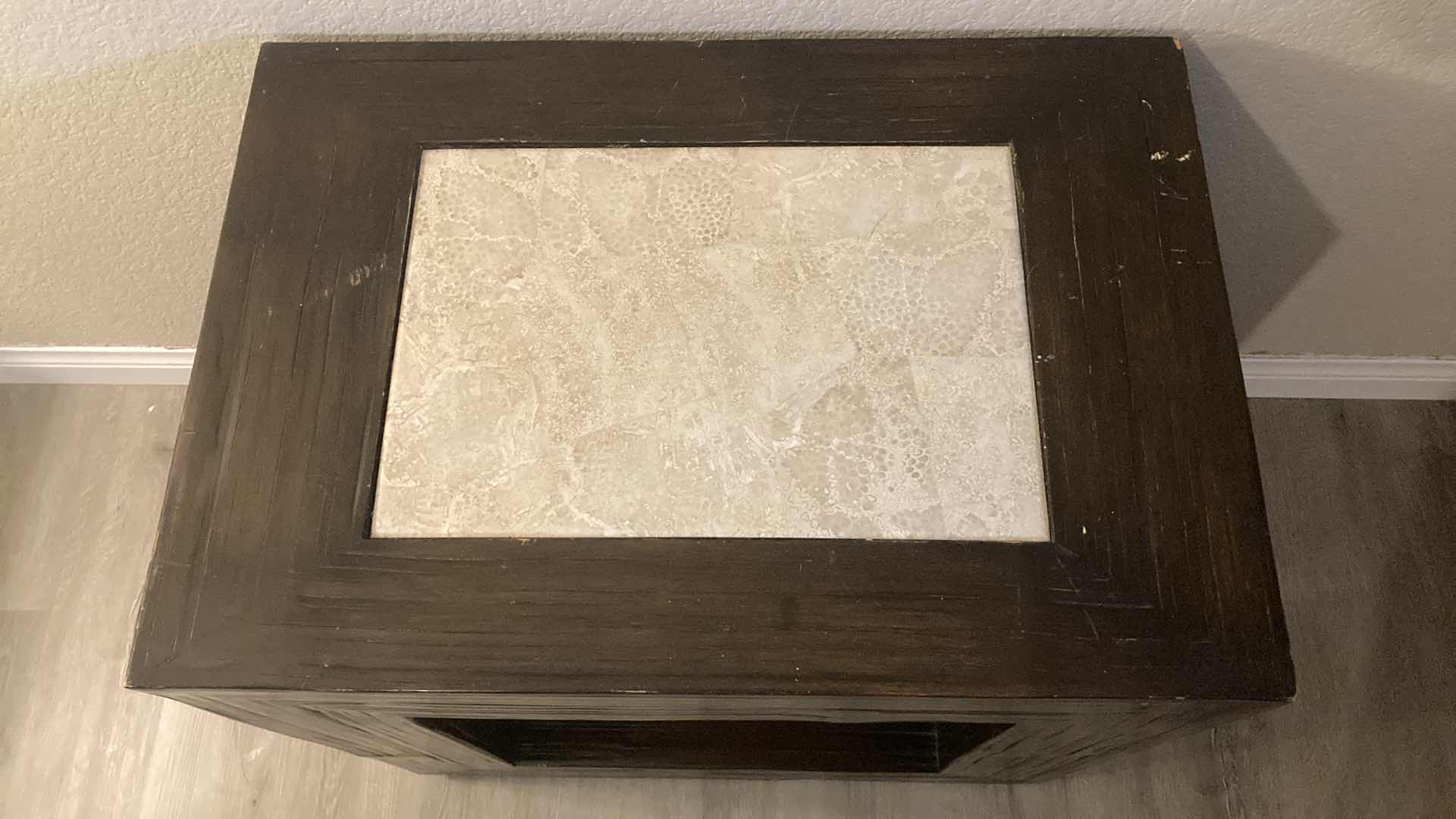 Photo 1 of KREISS PANAMA DARK BAMBOO TRAVERTINE STONE CENTER SIDE TABLE 26” X 18” H26”