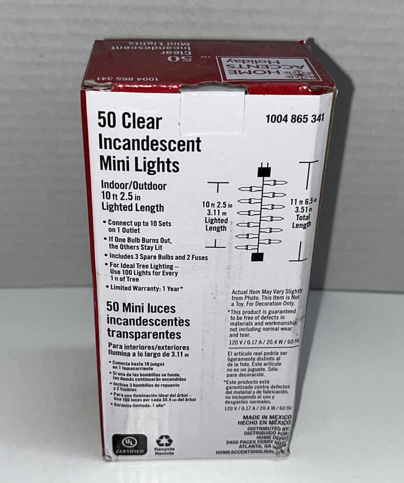 Photo 1 of NEW HOME ACCENTS HOLIDAY 50 CLEAR INCANDESCENT MINI LIGHTS (4)
