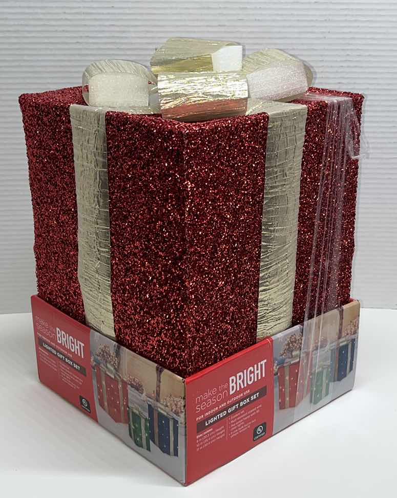 Photo 1 of NEW MAKE THE SEASON BRIGHT INDOOR/OUTDOOR LIGHTED GIFT BOX 3 PC SET 