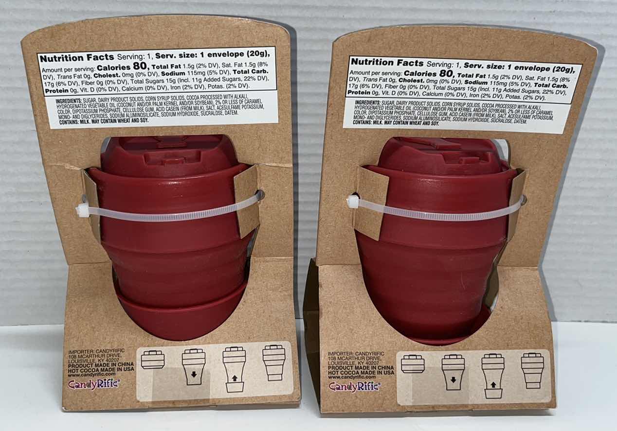 Photo 1 of NEW CANDYRIFIC COLLAPSIBLE REUSABLE 12 OZ MUG W PACKET OF HOT COCOA (2)